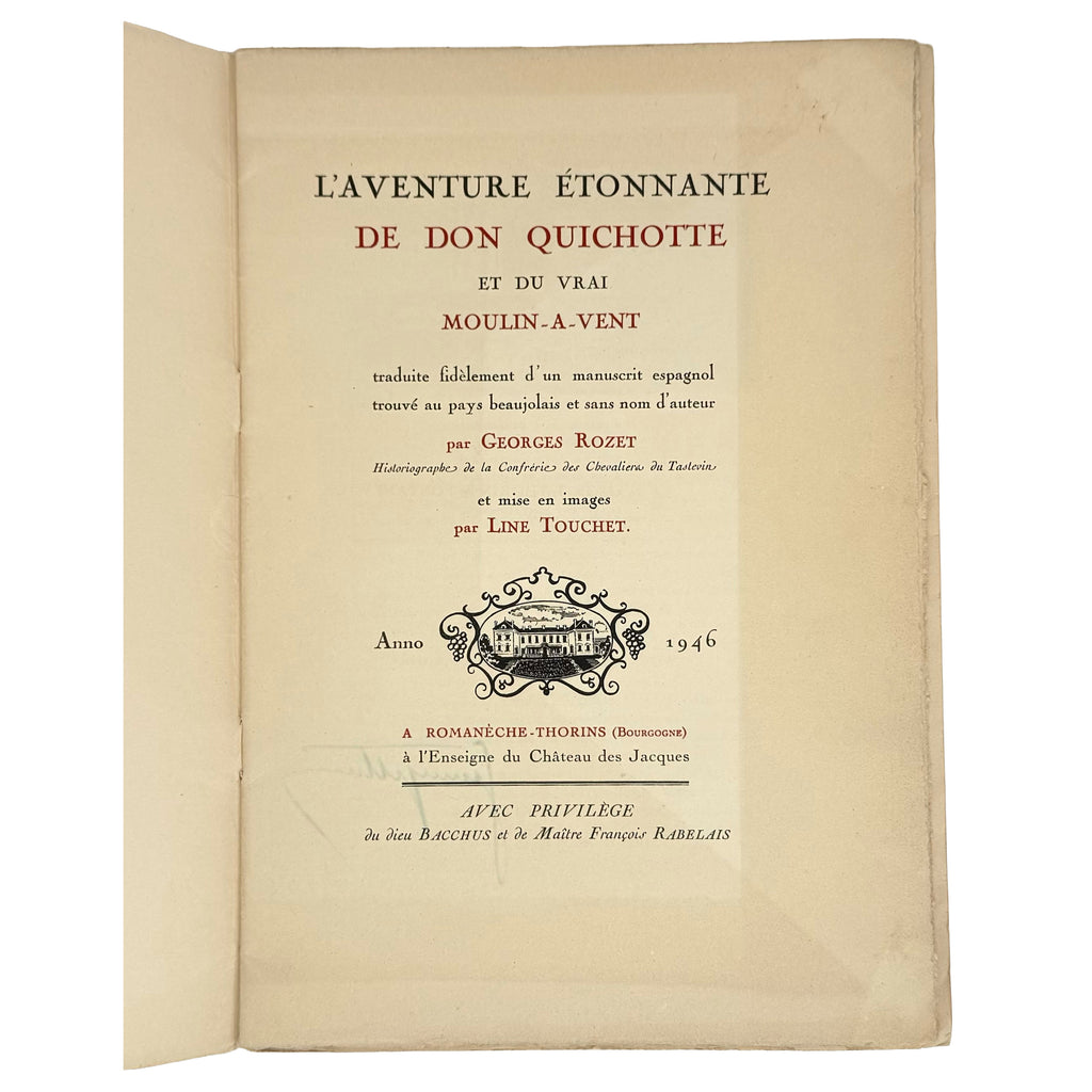 L'aventure étonnante de Don Quichotte et du vrai Moulin-à-vent by Rozet, Georges: a rare surviving image of the 1946 wine & viticulture printed work