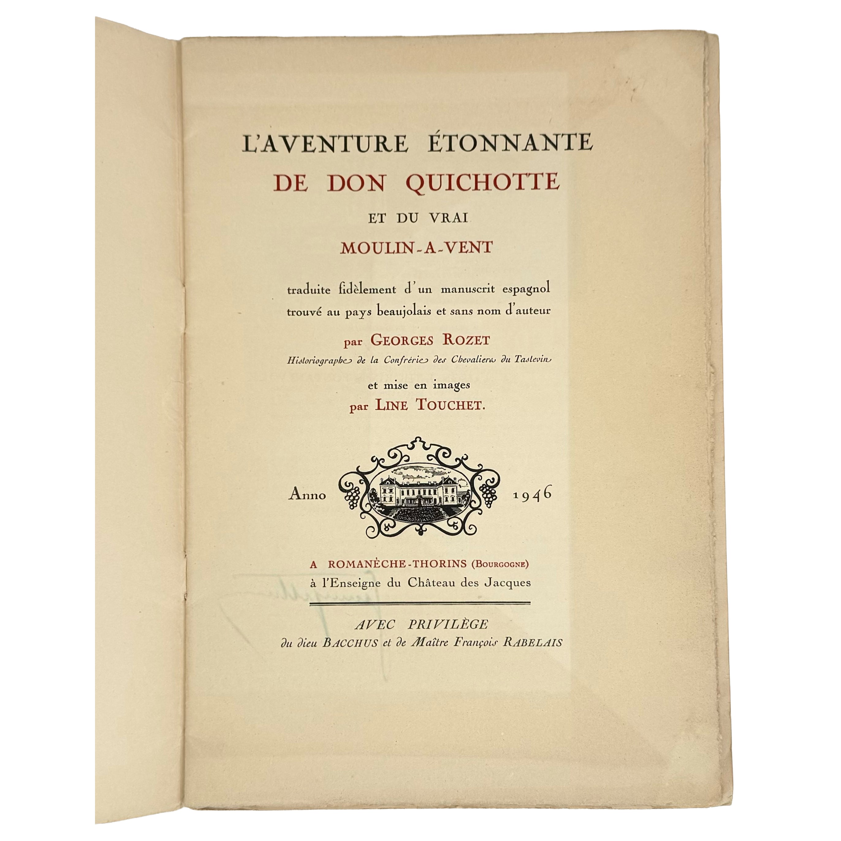 L'aventure étonnante de Don Quichotte et du vrai Moulin-à-vent by Rozet, Georges: a rare surviving image of the 1946 wine & viticulture printed work