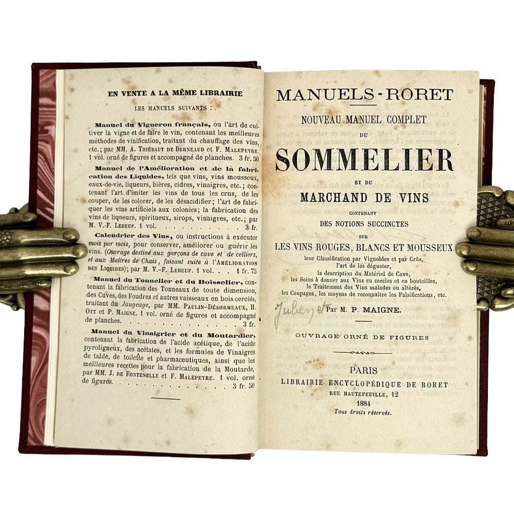 Encyclopedie-Roret - Nouveau manuel complet du Sommelier et du Marchand de vins by Maigne, P.: a rare glimpse into the 1884 wine & viticulture piece