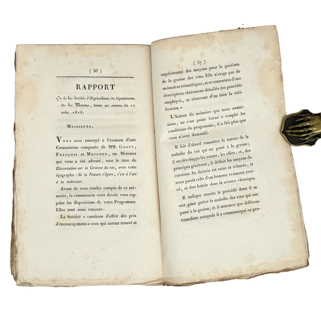 De la graisse des vins by Herpin, Jean Charles: a remarkable illustrative passage from the 1819 wine & viticulture treatise