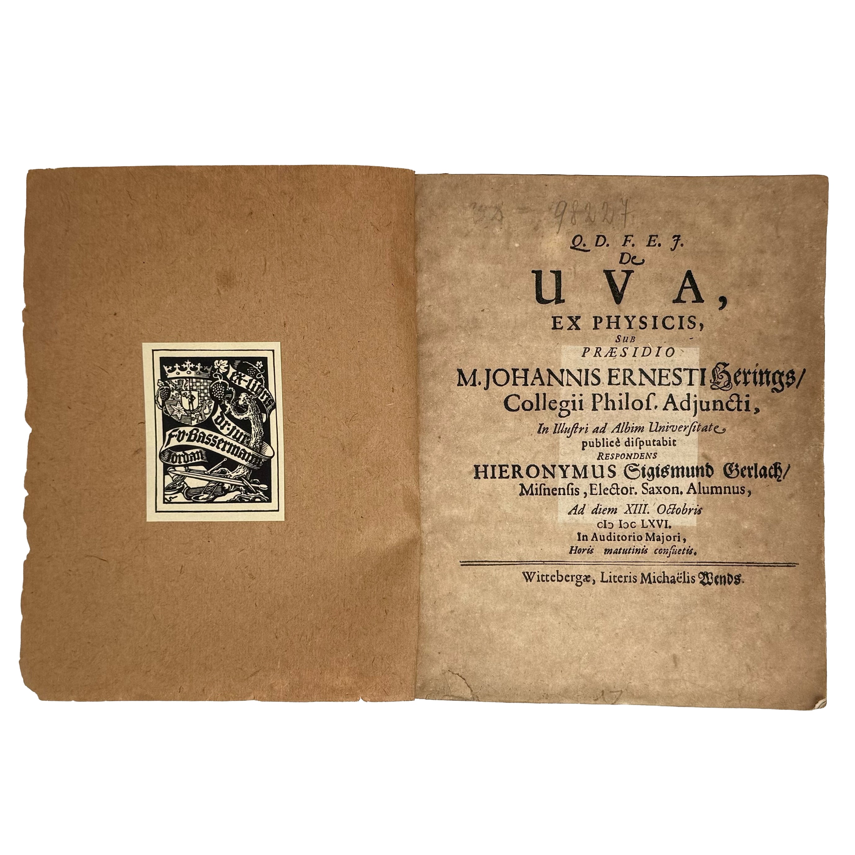 De Uva, ex Physicis by Gerlach, Hieronimus Sigismundus: a scarce illustrative detail of the 1666 wine & viticulture piece