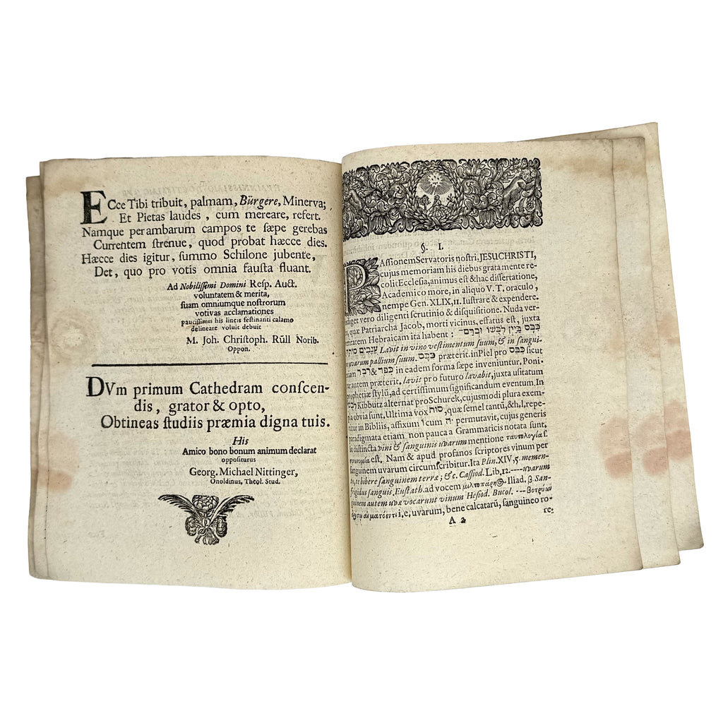 Dissertatio Theologica Super Oraculo Jacobaeo Genes. XLIX, 11.  by Quandt, Christophorus Wilhelmus: an exceptional example from the 1694 wine & viticulture publication