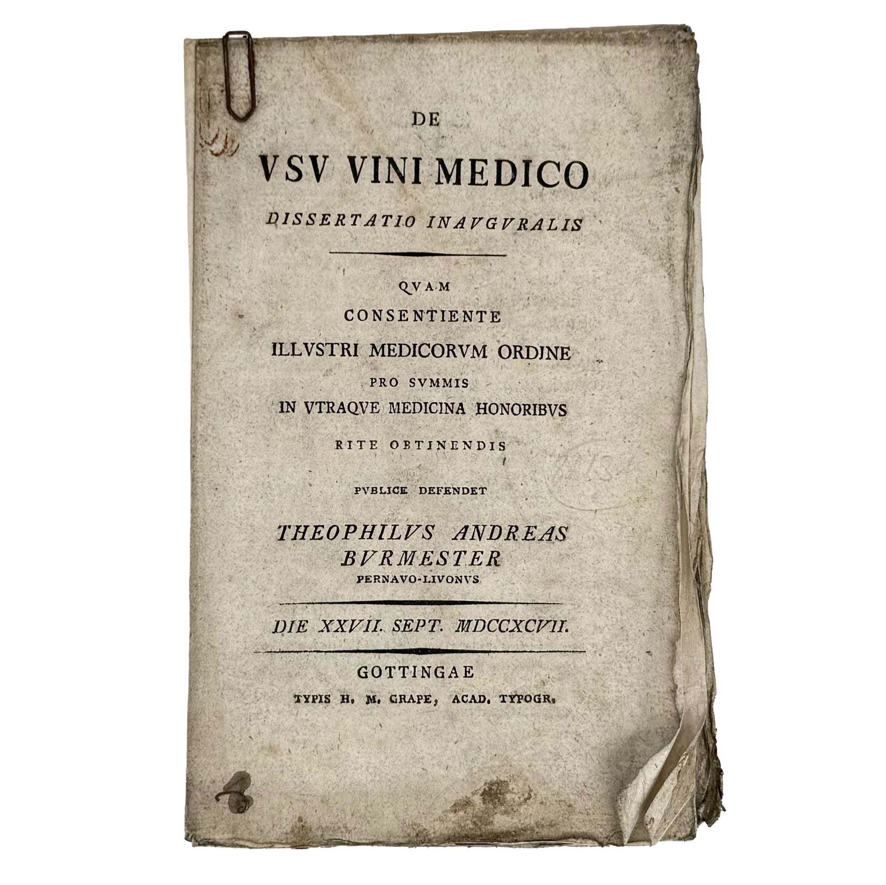 De Usu Vini Medico by Burmester, Theophilus Andreas: a noteworthy detail captured from the 1797 wine & viticulture text