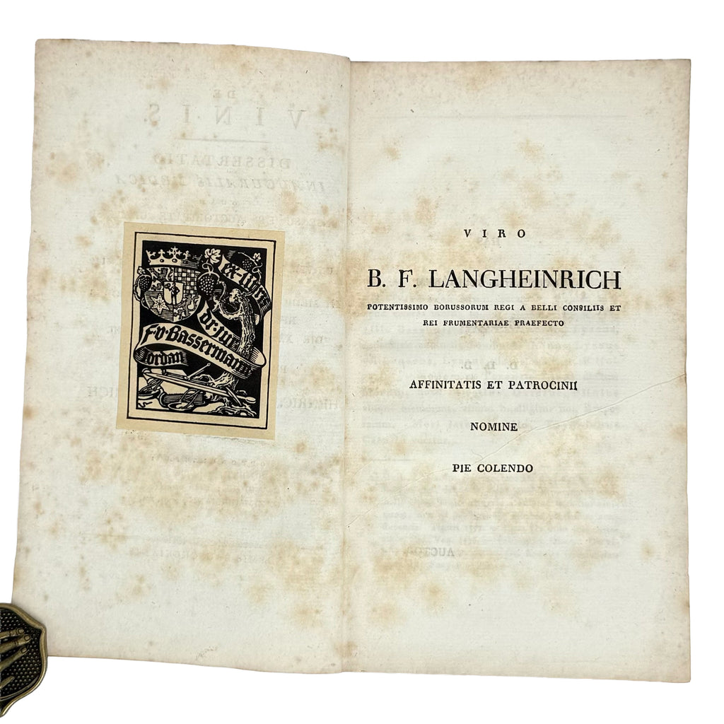 De Vinis by Langheinrich, Henricus Adolphus: a selected plate showing the 1823 wine & viticulture piece