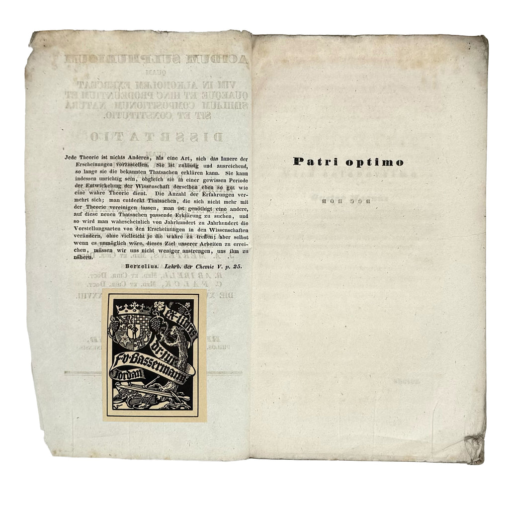 Acidum Sulphuricum Quam Vim in Alkoholem Exerceat (...) Dissertatio by Mertens, J. A.: a rare visual excerpt of the 1838 wine & viticulture copy