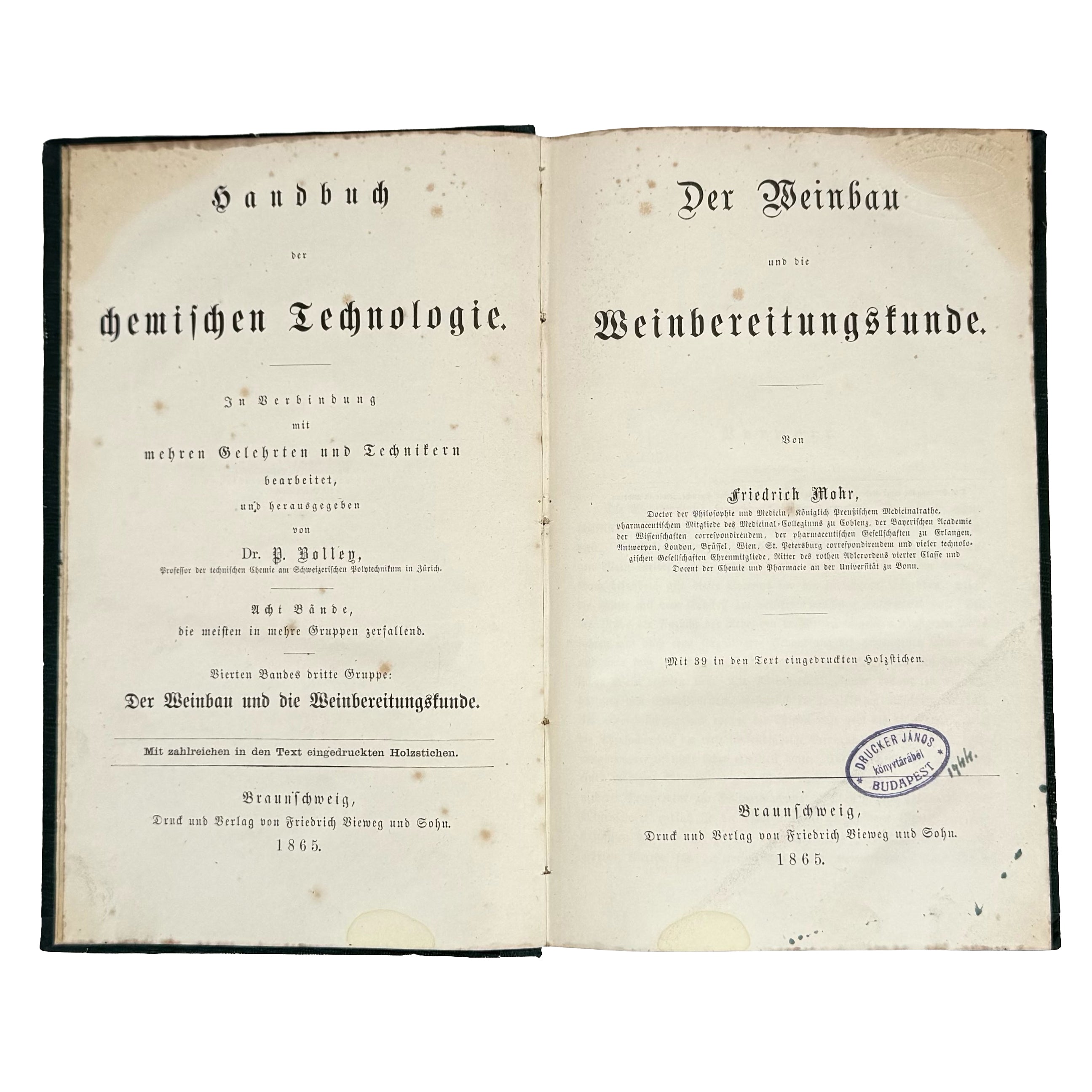 Der Weinbau und die Weinbereitungskunde by Mohr, Friedrich: a finely preserved portion of the 1865 wine & viticulture volume