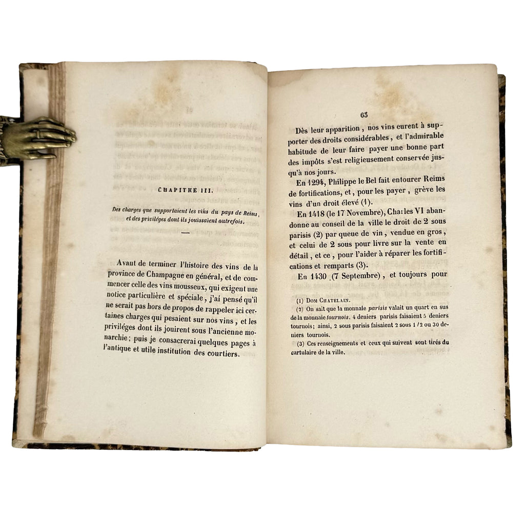 Essai sur l'Histoire des Vins de la Champagne. Bound with: Recherches (...) sur la culture de la Vigne (...) et la confection des vins de Champagne by Sutaine, Max; Plonquet, J.L.: a singularly preserved detail from the 1845 wine & viticulture edition