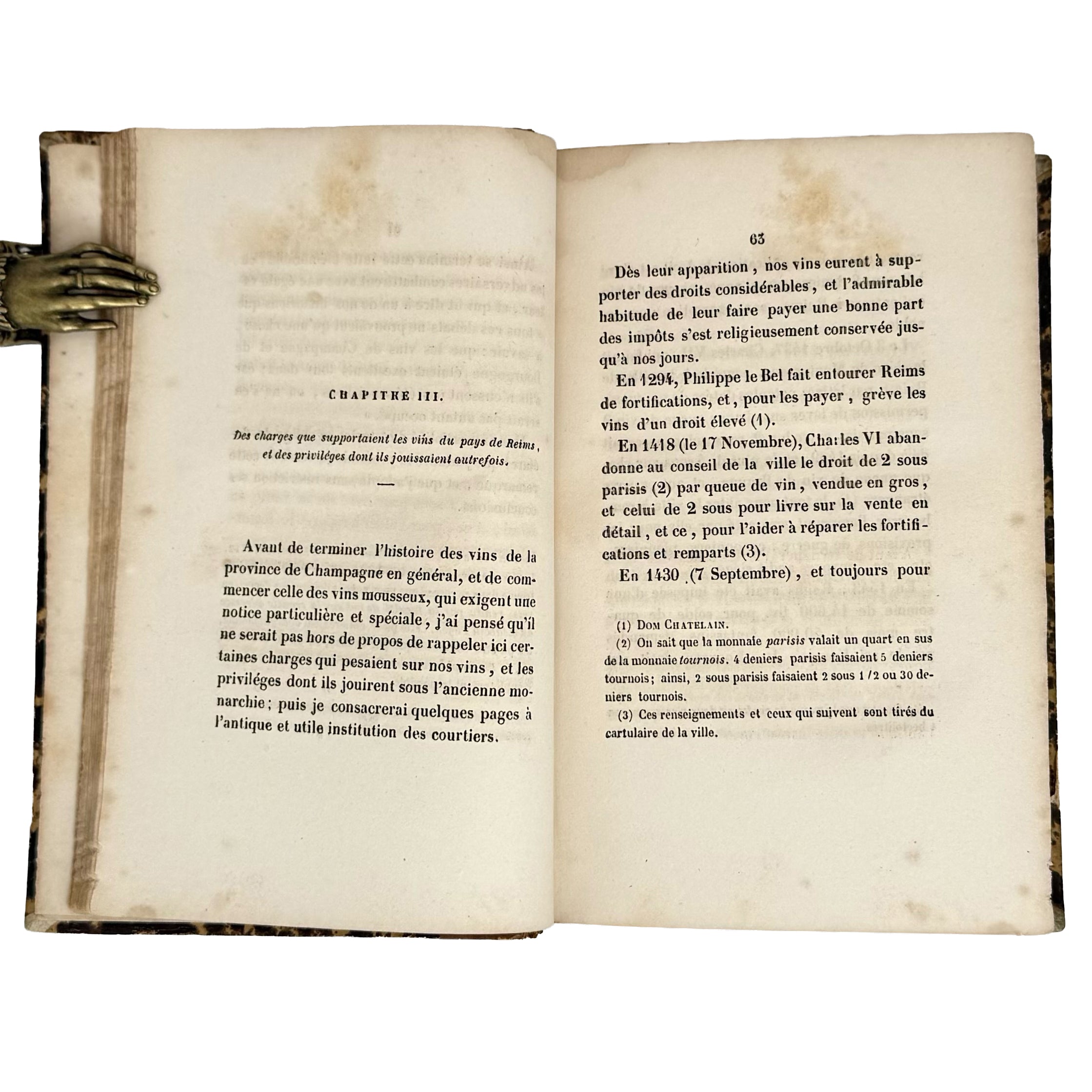 Essai sur l'Histoire des Vins de la Champagne. Bound with: Recherches (...) sur la culture de la Vigne (...) et la confection des vins de Champagne by Sutaine, Max; Plonquet, J.L.: a singularly preserved detail from the 1845 wine & viticulture edition