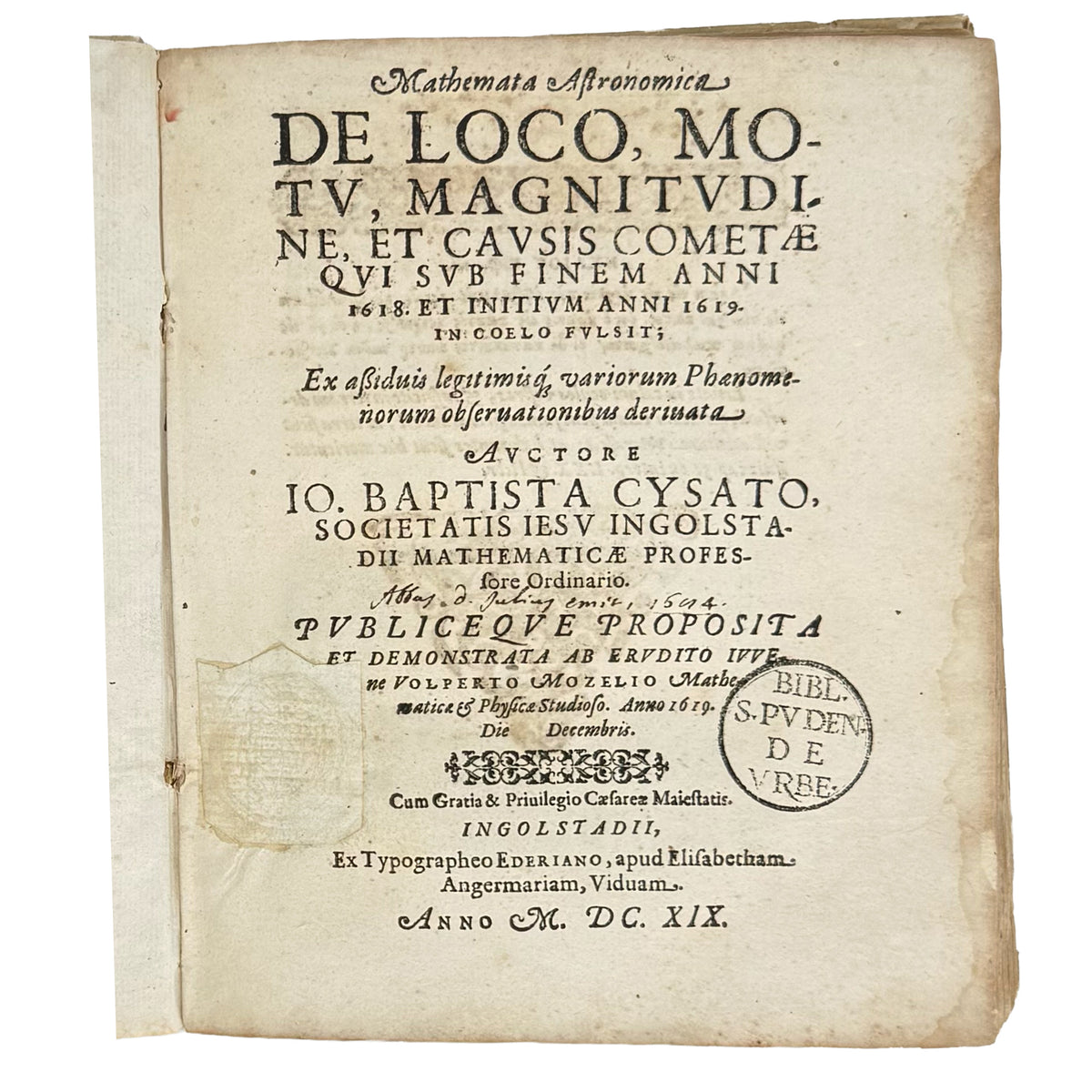 Mathemata astronomica de loco, motu, magnitudine et causis cometa by Cysat, Johann Baptista: a scarce illustrative detail of the 1619 illustrated science work