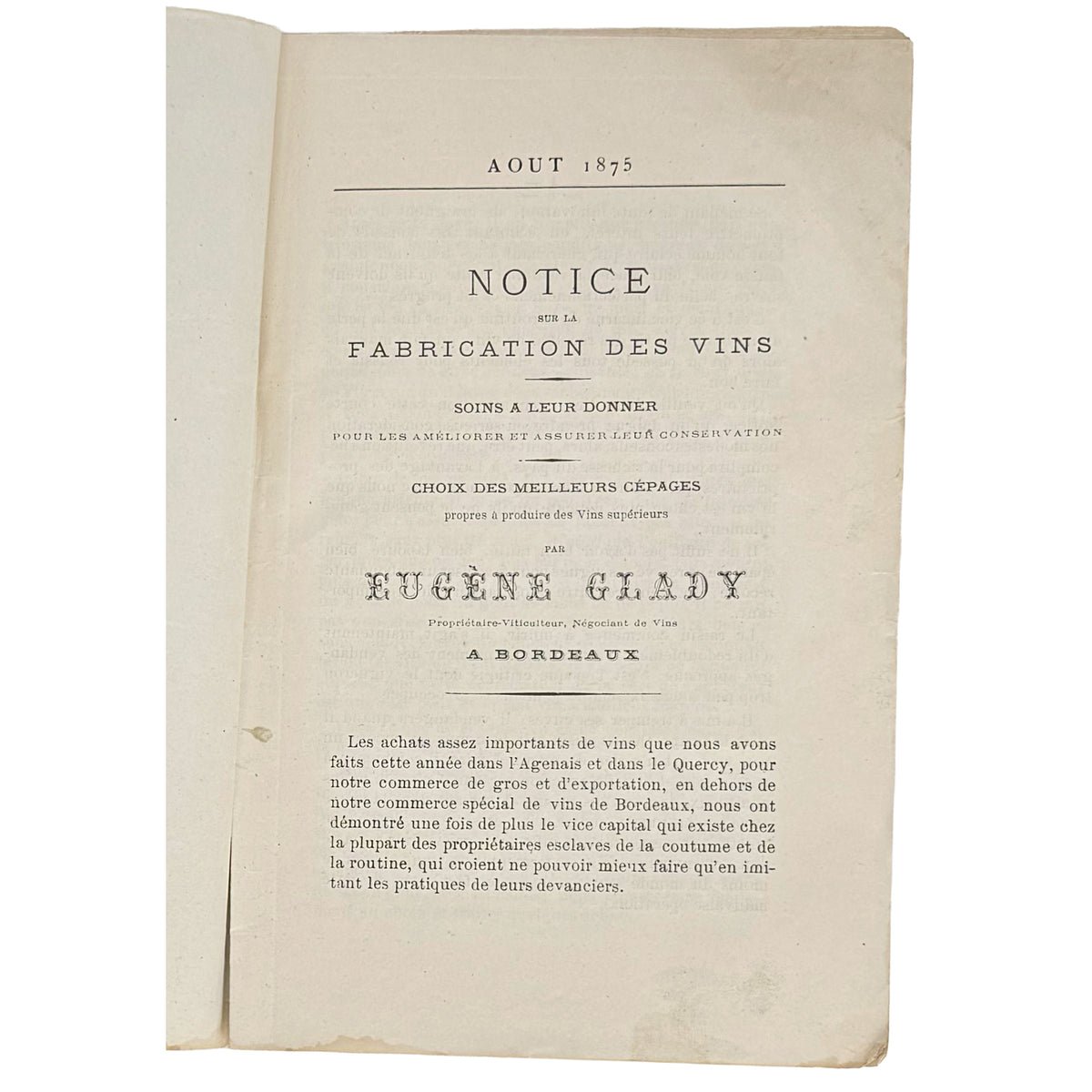 Notice sur la fabrication des vins