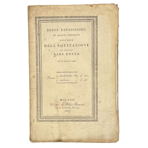 Breve esposizione di alcuni precetti sull'arte dell'equitazione da proporsi alle donne by F., L.: a scarce illustrative detail of the 1827 illustrated science piece