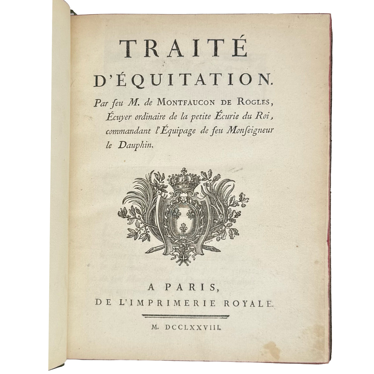 Traité d'équitation by Montfaucon de Rogles, Charles Antoine: a distinctive element from the 1778 illustrated science edition