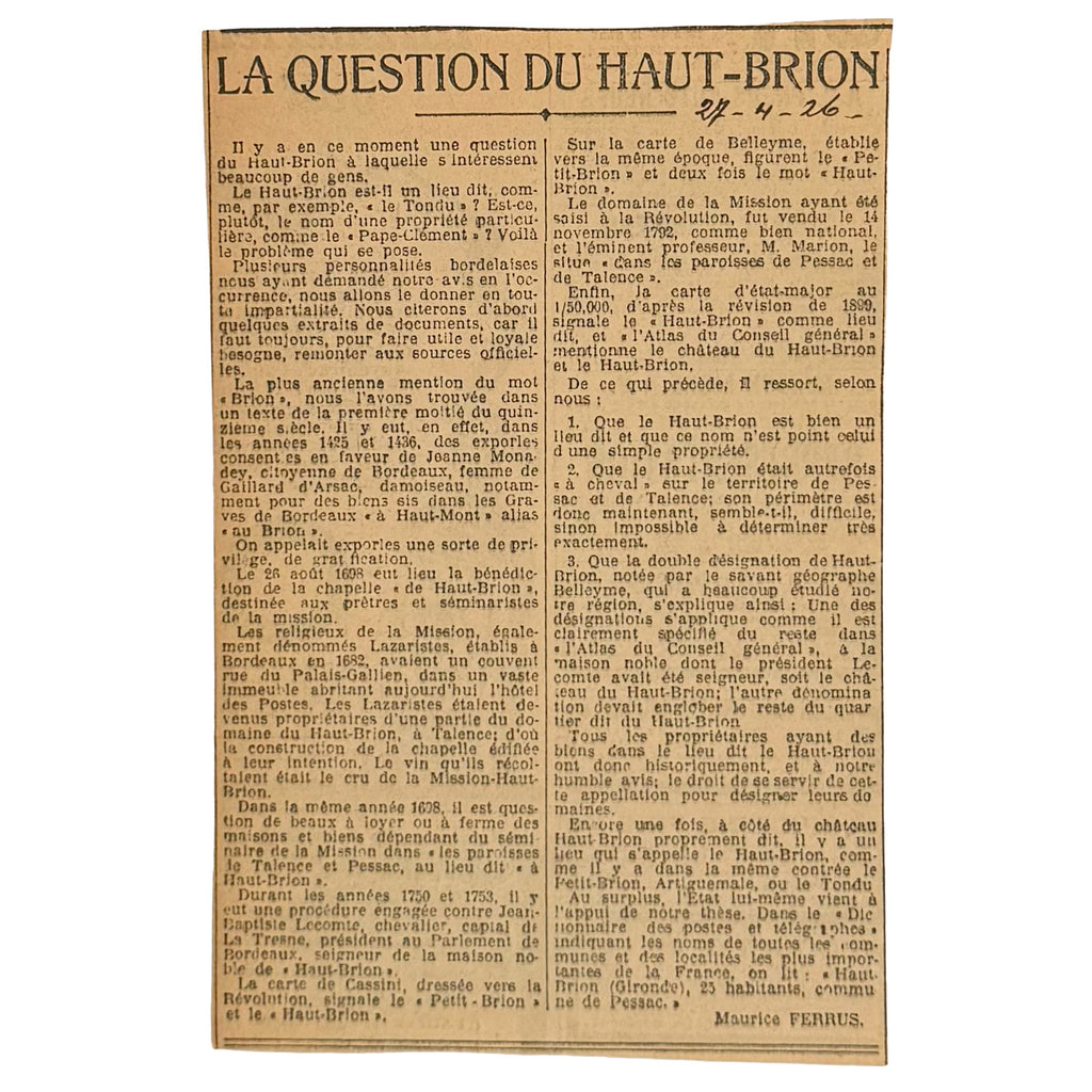 Les origines du cru de Haut-Brion-La Mission
