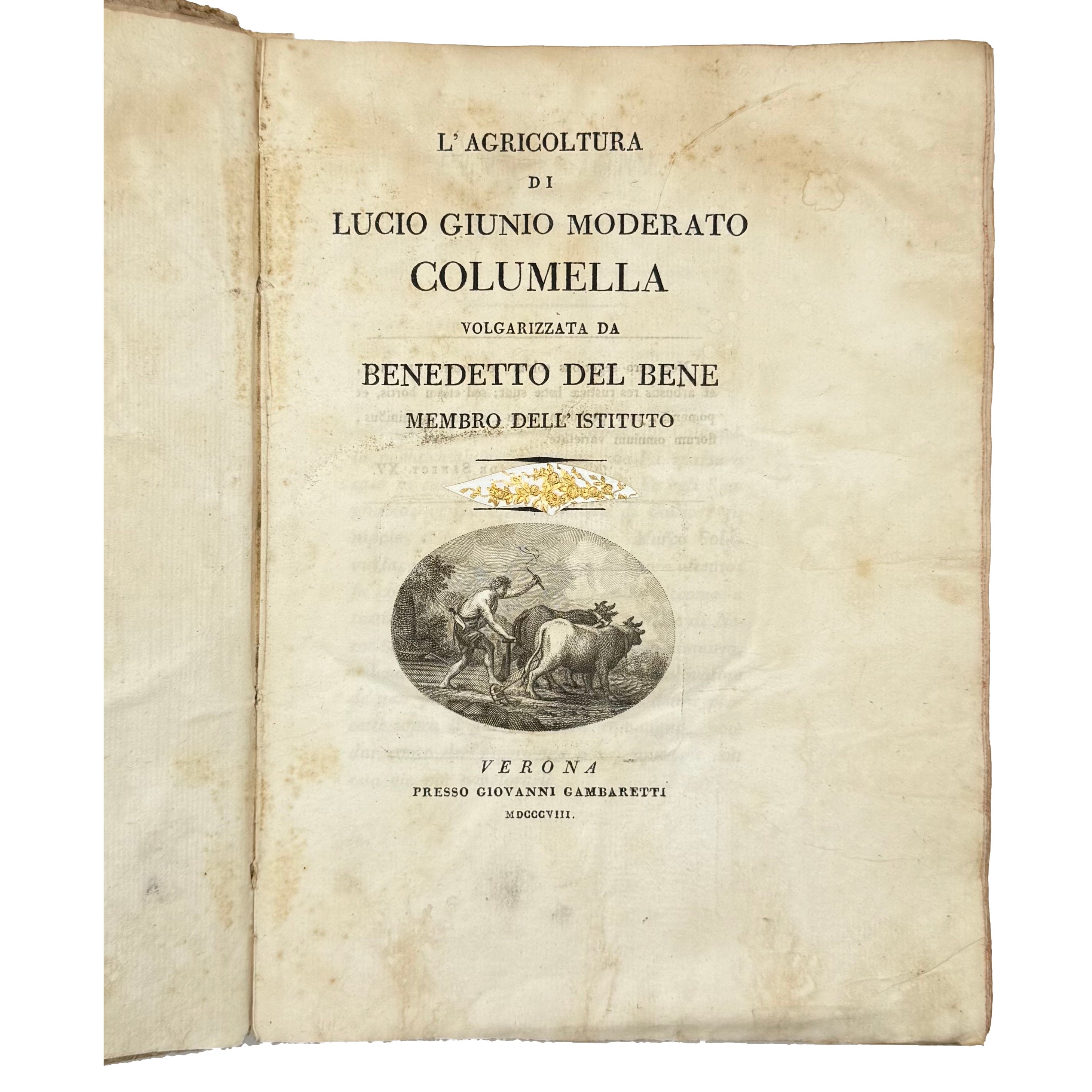 L'Agricoltura by Columella, Lucio Giunio Moderato, a rare example from the work of the 1808 - wine book.