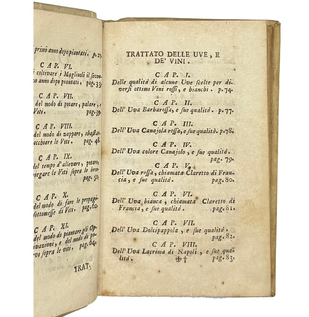 L'Agricoltore Sperimentato by Trinci, Cosimo, a rare sample view of the 1738 - wine book.