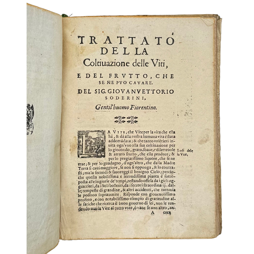 Trattato Della Coltivazione Delle Viti by Soderini, Gioanvettorio; Davanzati Bostichi, Bernardo, a rare selected detail of the 1610 - wine book.