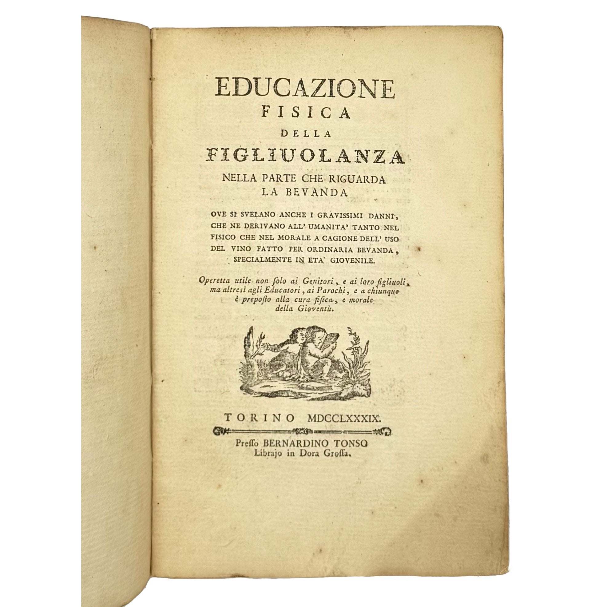 Educazione Fisica Della Figliuolanza by Riccardi, Padre (Attr.), a rare highlight from the volume of the 1789 - wine book.