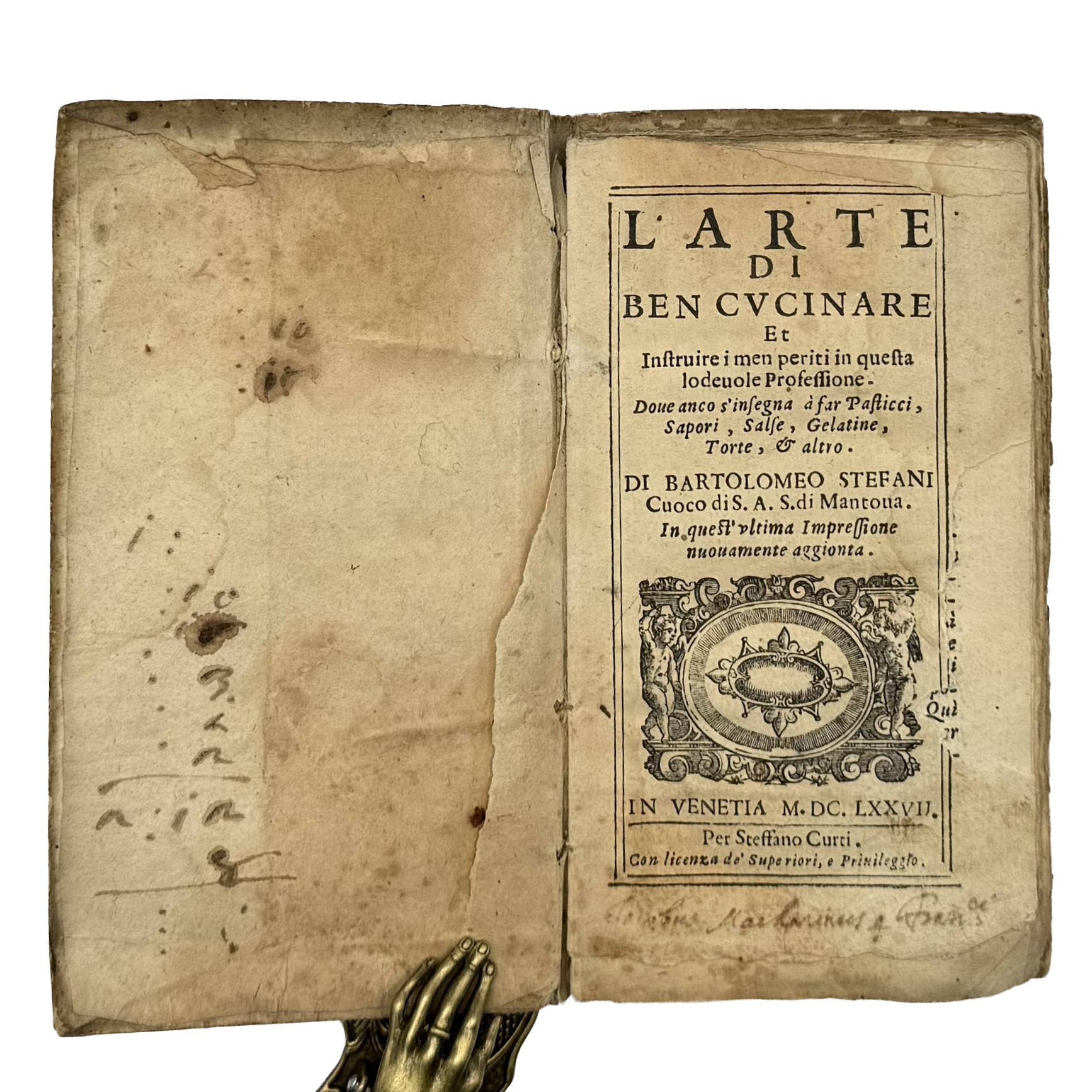 L'Arte Di Ben Cucinare by Stefani, Bartolomeo, a rare interior highlight of the 1677 - gastronomy book.