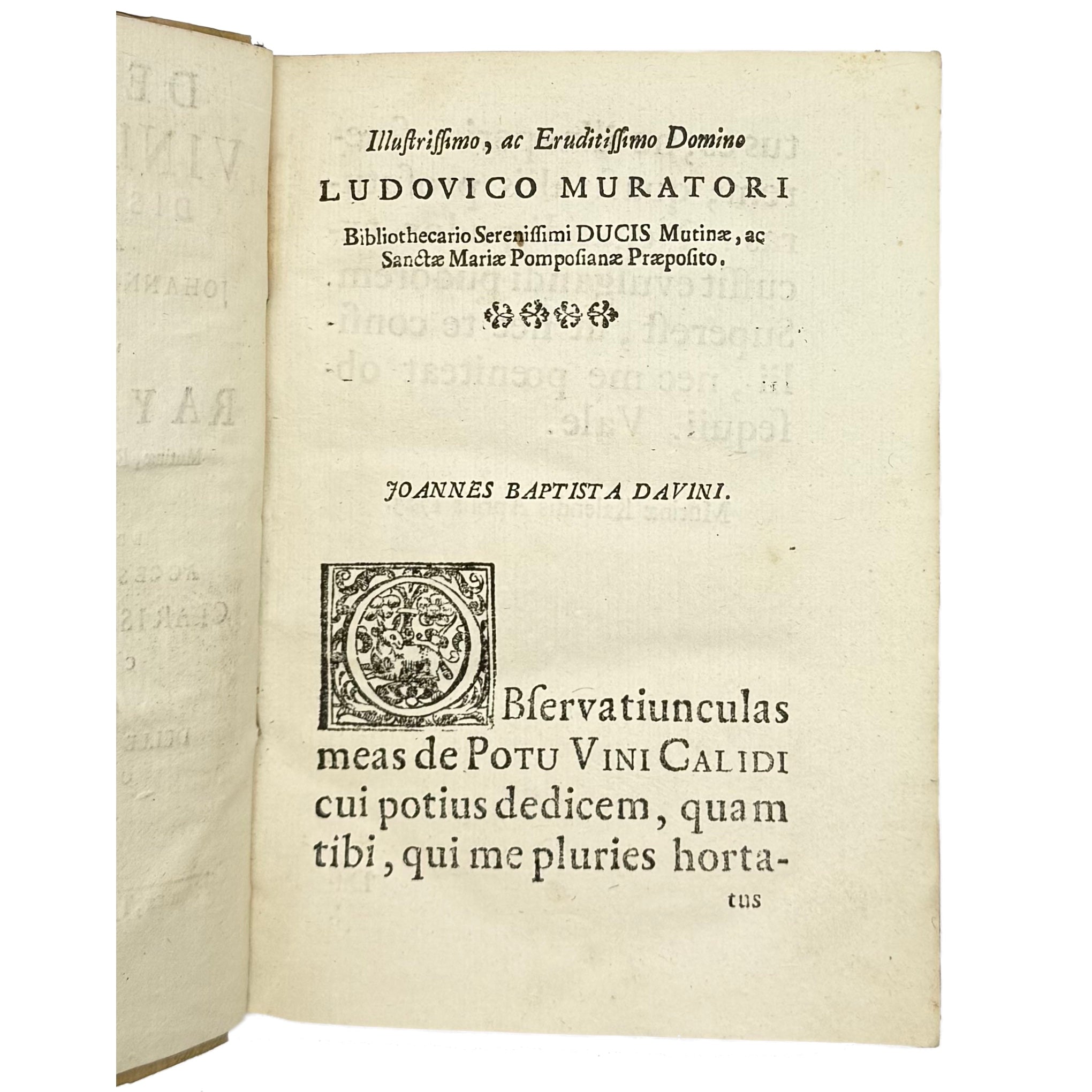 De Potu Vini Calidi Dissertatio by Davini, Giovanni Battista; Vallisneri, Antonio, a rare photograph of the 1725 - wine book.