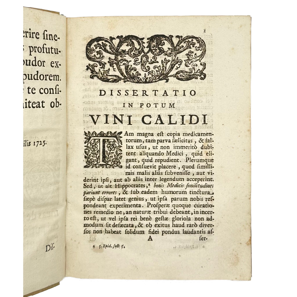 De Potu Vini Calidi Dissertatio by Davini, Giovanni Battista; Vallisneri, Antonio, a rare image of the 1725 - wine book.