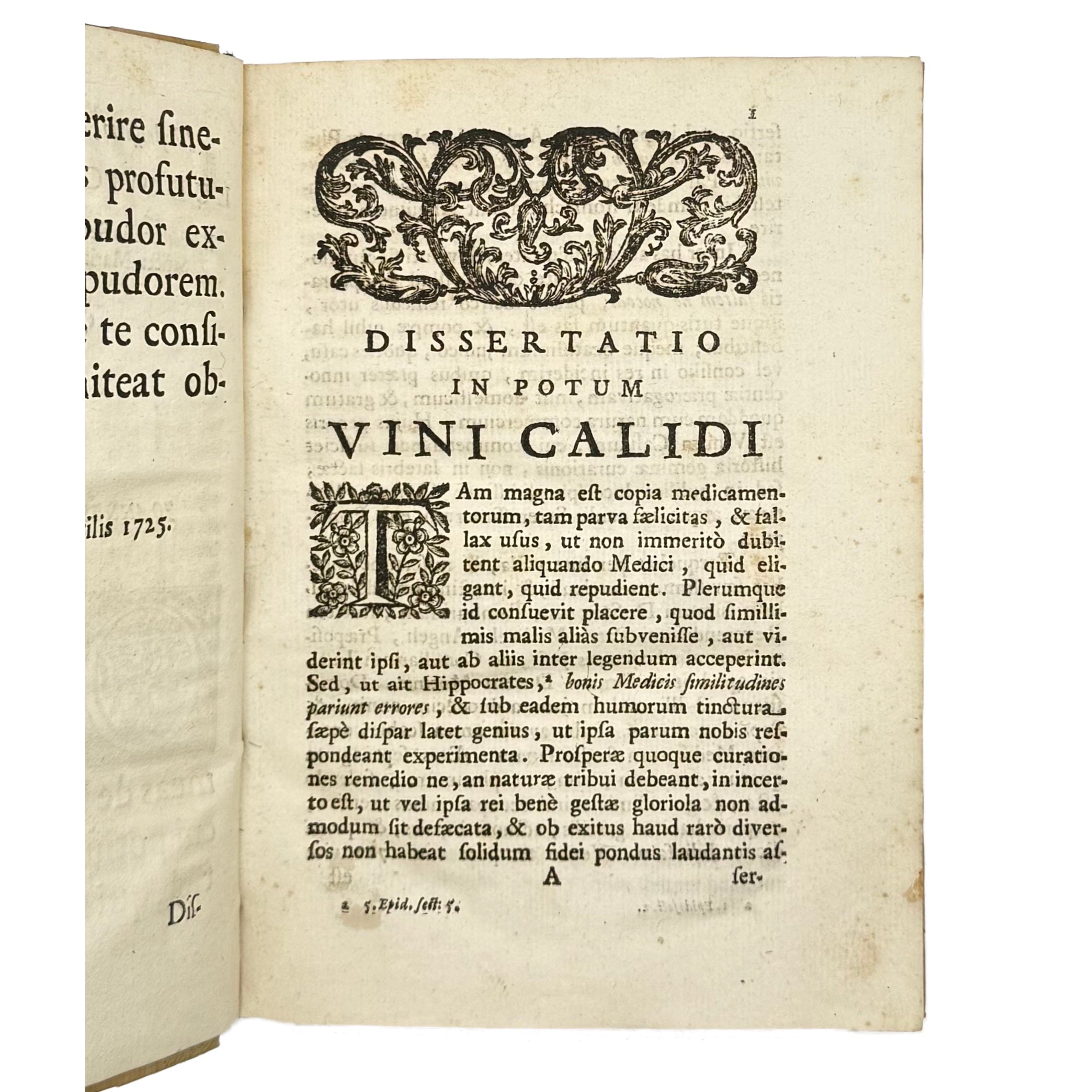 De Potu Vini Calidi Dissertatio by Davini, Giovanni Battista; Vallisneri, Antonio, a rare image of the 1725 - wine book.