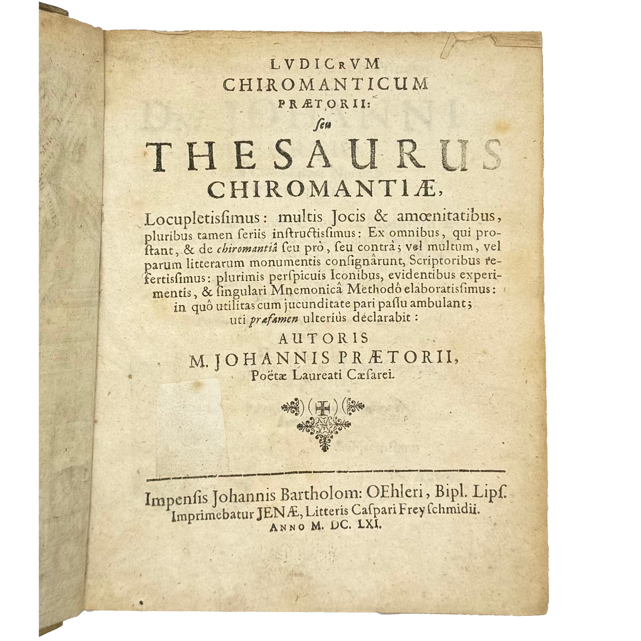 Ludicrum Chiromanticum Praetorii by Praetorius, Johannes, a rare selected detail of the 1661 - curiosa & occulta book.