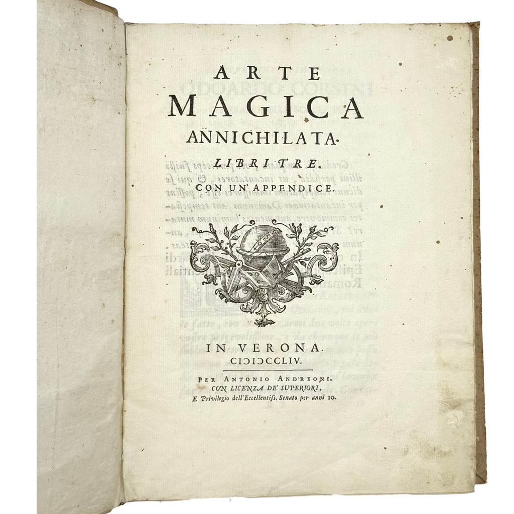 Arte Magica Annichilata by Maffei, Francesco Scipione, a rare sample view of the 1754 - curiosa & occulta book.