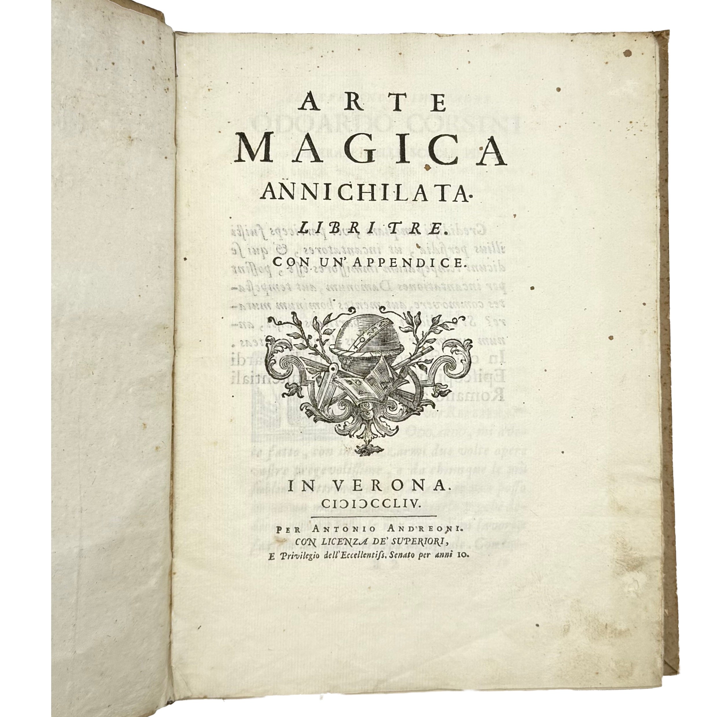 Arte Magica Annichilata by Maffei, Francesco Scipione, a rare sample view of the 1754 - curiosa & occulta book.