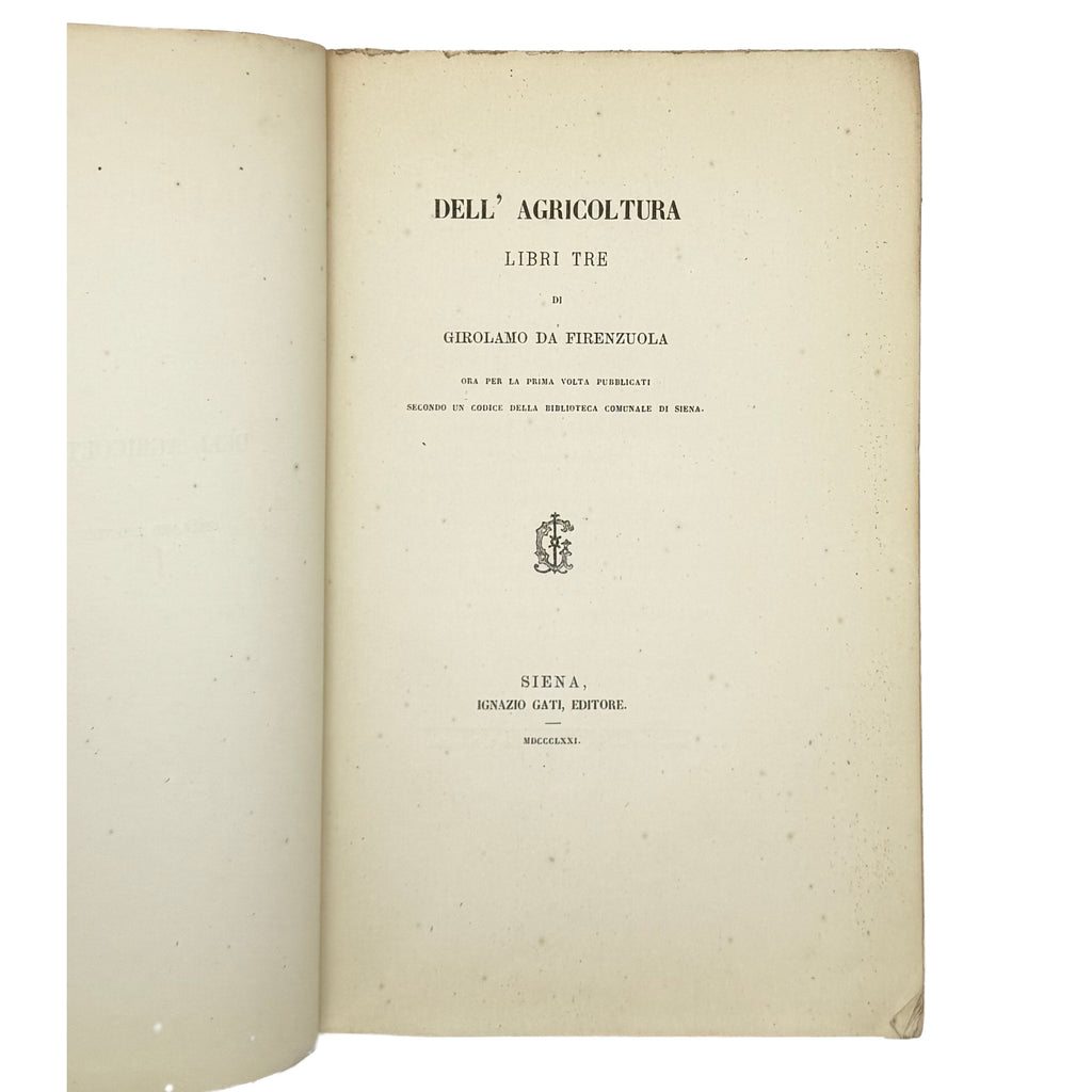 Dell'Agricoltura Libri Tre by Da Firenzuola, Girolamo , a rare notable image of the 1871 - wine book.