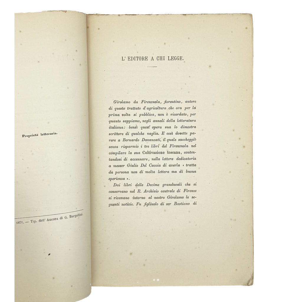 Dell'Agricoltura Libri Tre by Da Firenzuola, Girolamo , a rare interior highlight of the 1871 - wine book.
