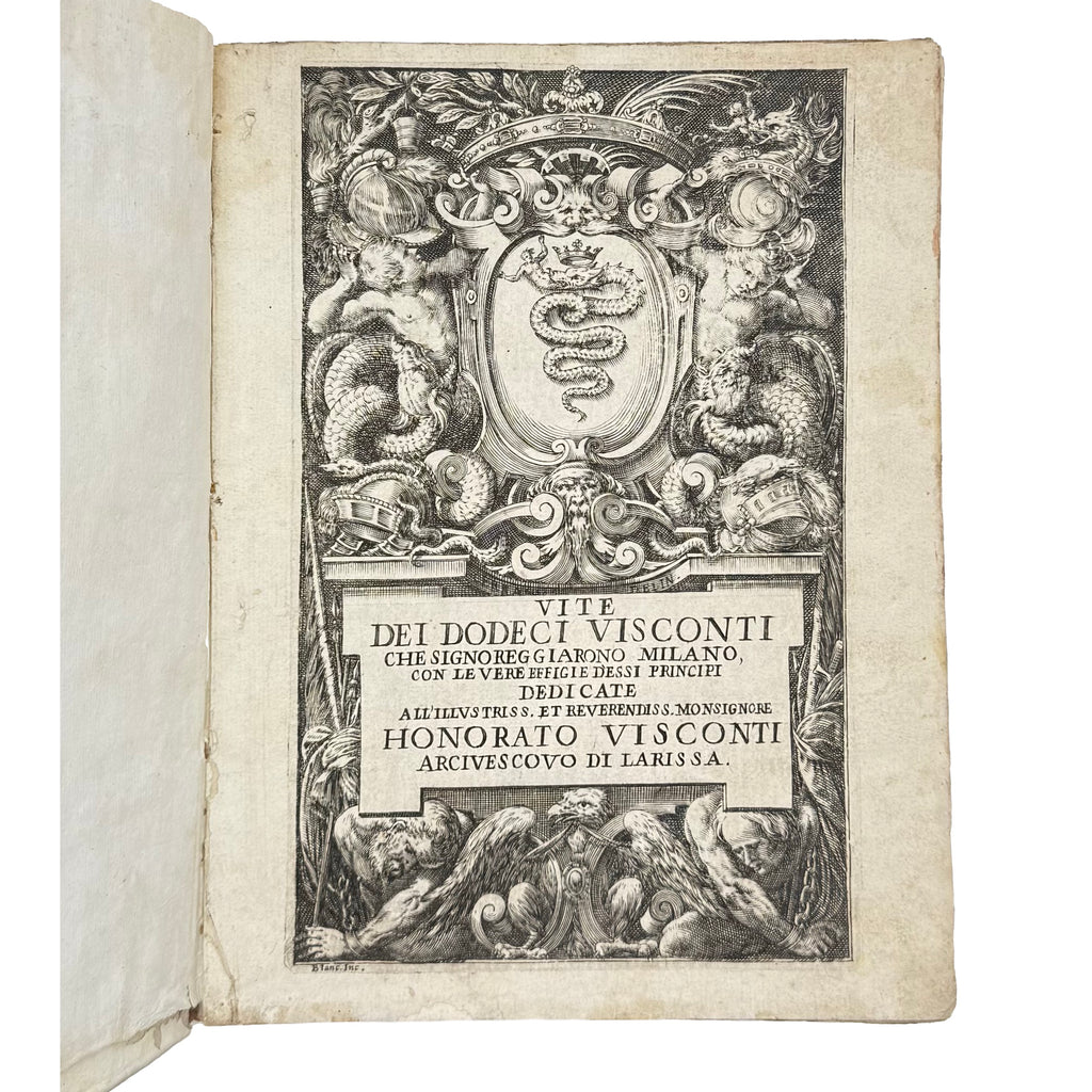 Vite Dei Dodici Visconti by Giovio, Paolo, a rare representative view of the 1645 - illustrated book.