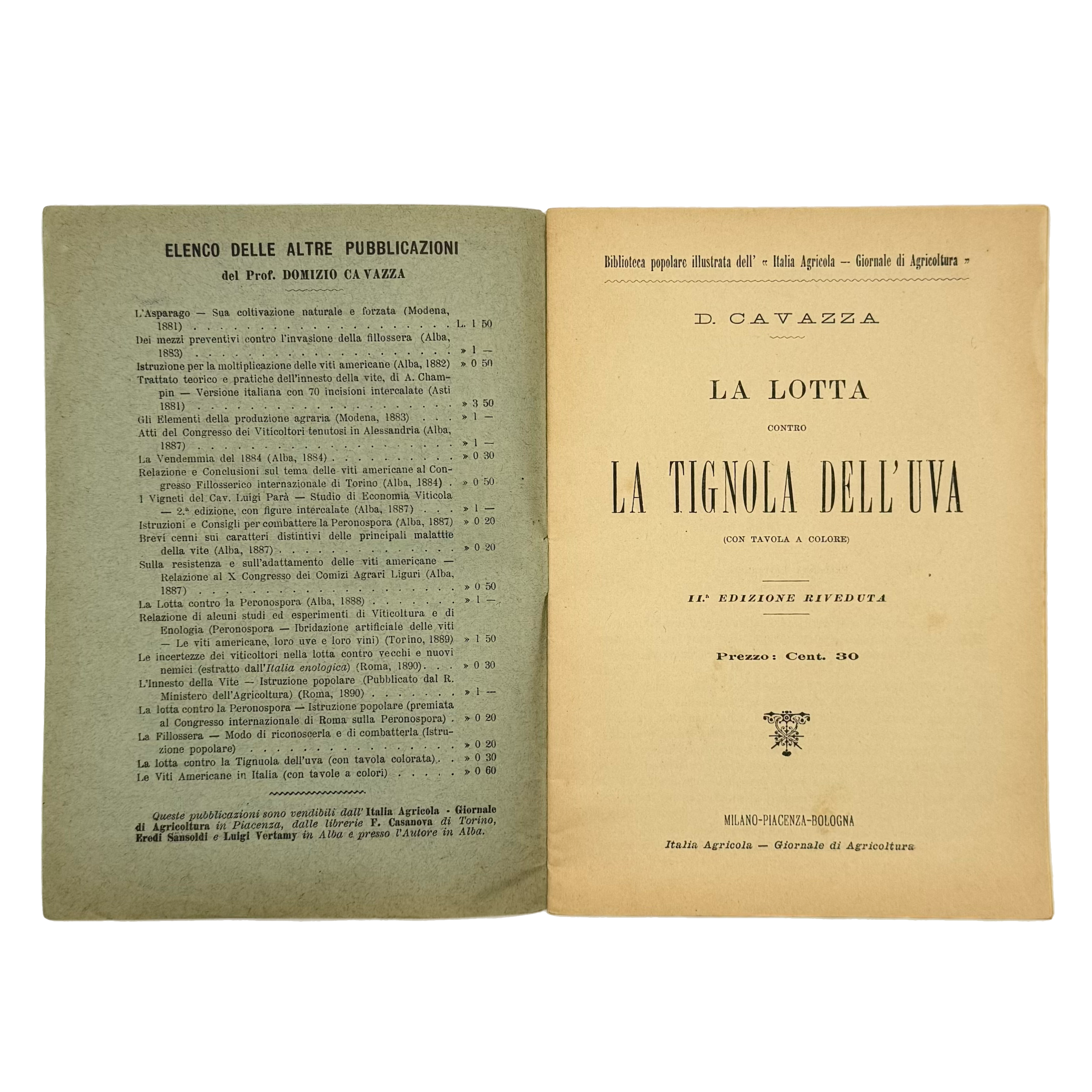 La Lotta Contro La Tignola Dell'Uva by Cavazza, Domizio, a rare image from the book of the 1891 - wine book.