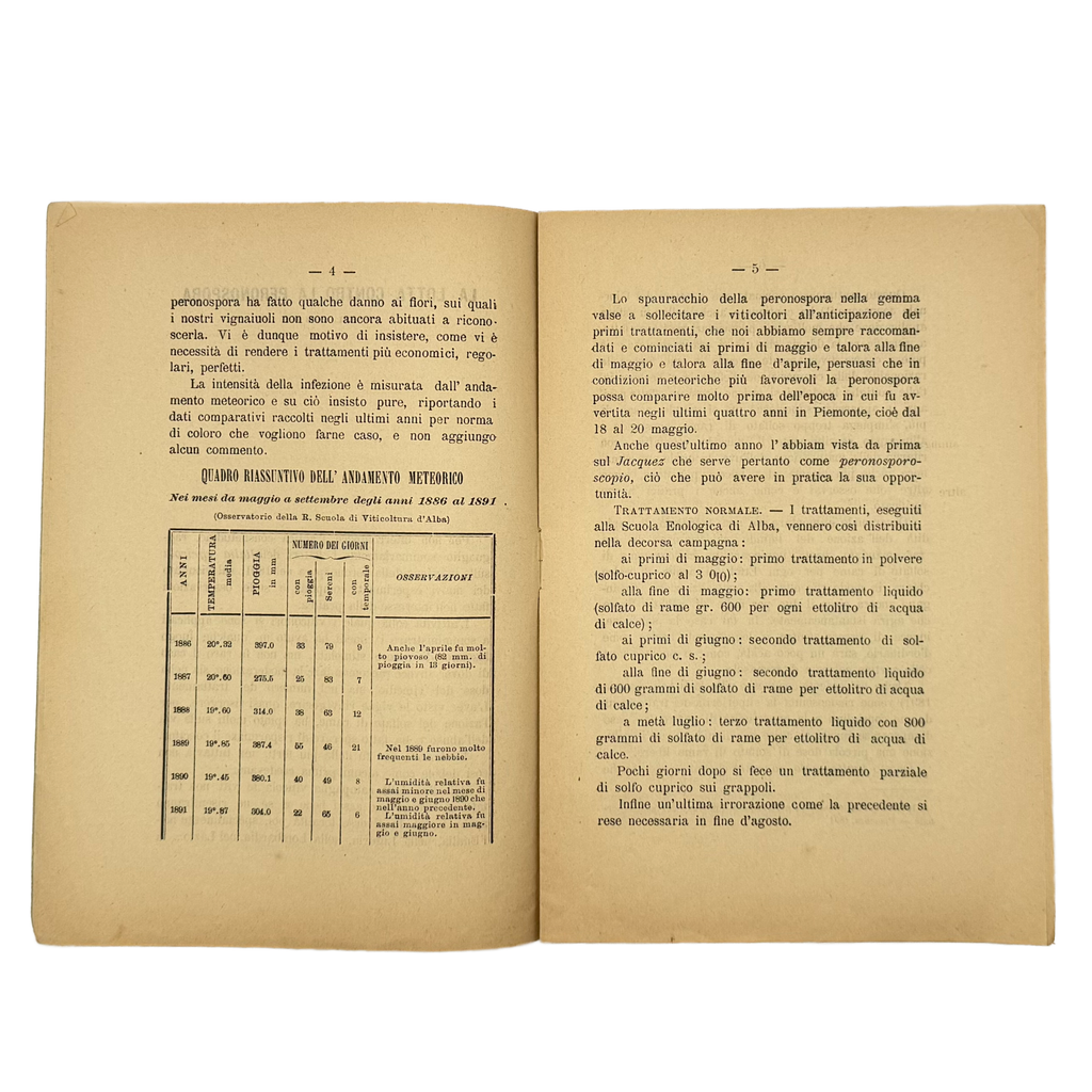La Lotta Contro La Peronospora Nel 1891 by Cavazza, Domizio, a rare image of the 1891 - wine book.