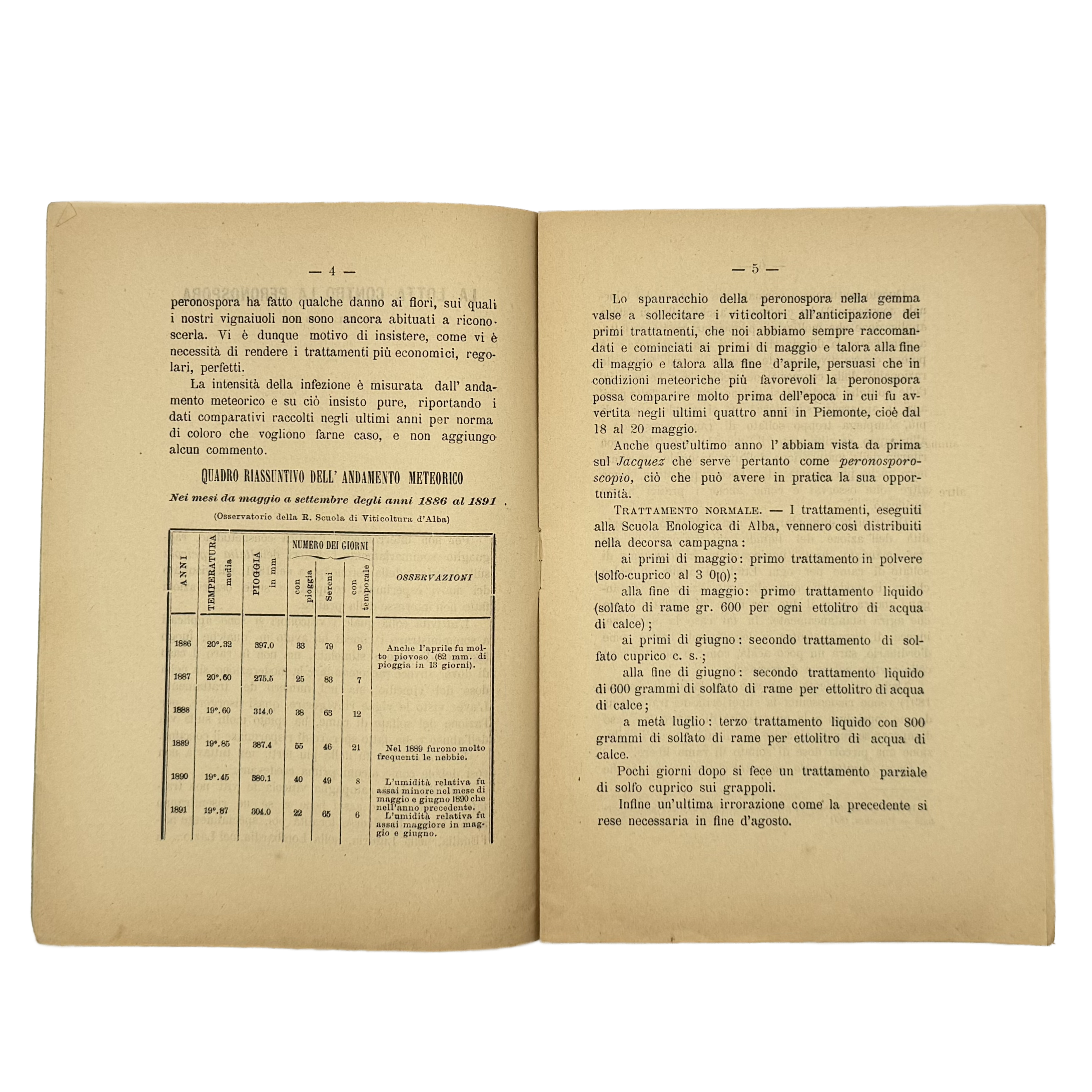 La Lotta Contro La Peronospora Nel 1891 by Cavazza, Domizio, a rare image of the 1891 - wine book.