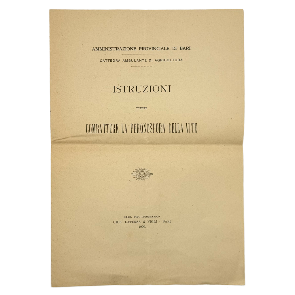 Istruzioni Per Combattere La Peronospora Della Vite by Briganti, G., a rare detail view of the 1906 - wine book.