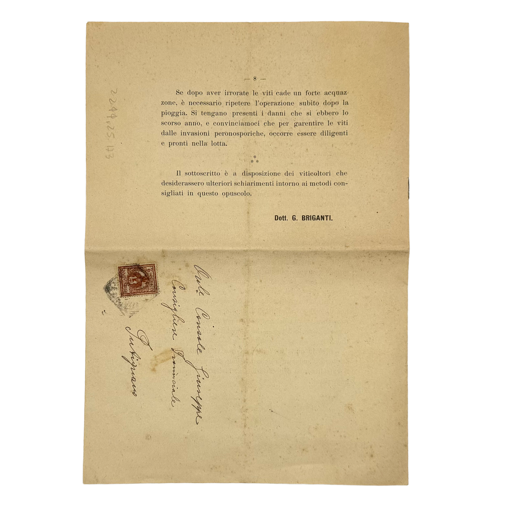 Istruzioni Per Combattere La Peronospora Della Vite by Briganti, G., a rare interior highlight of the 1906 - wine book.