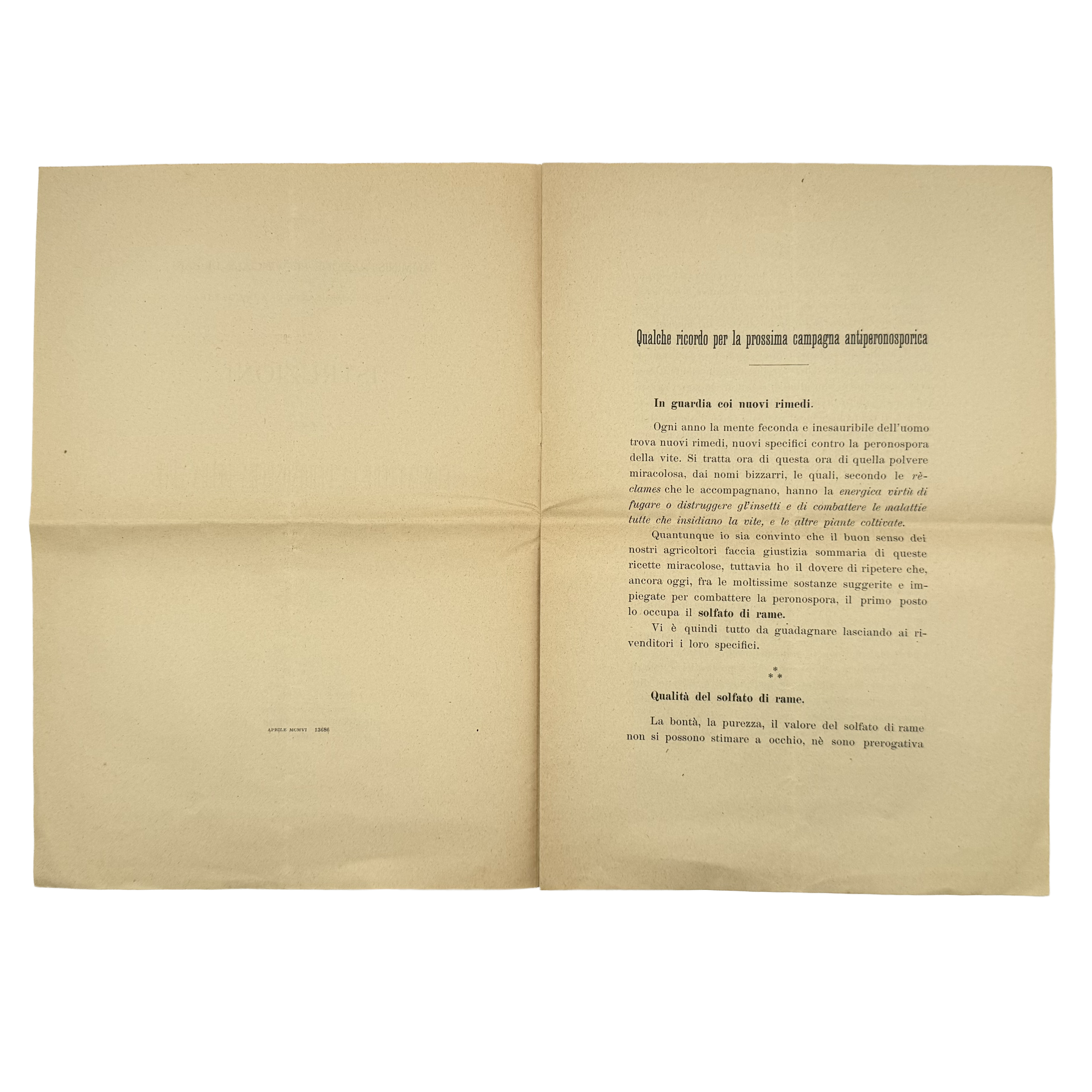 Istruzioni Per Combattere La Peronospora Della Vite by Briganti, G., a rare representative view of the 1906 - wine book.