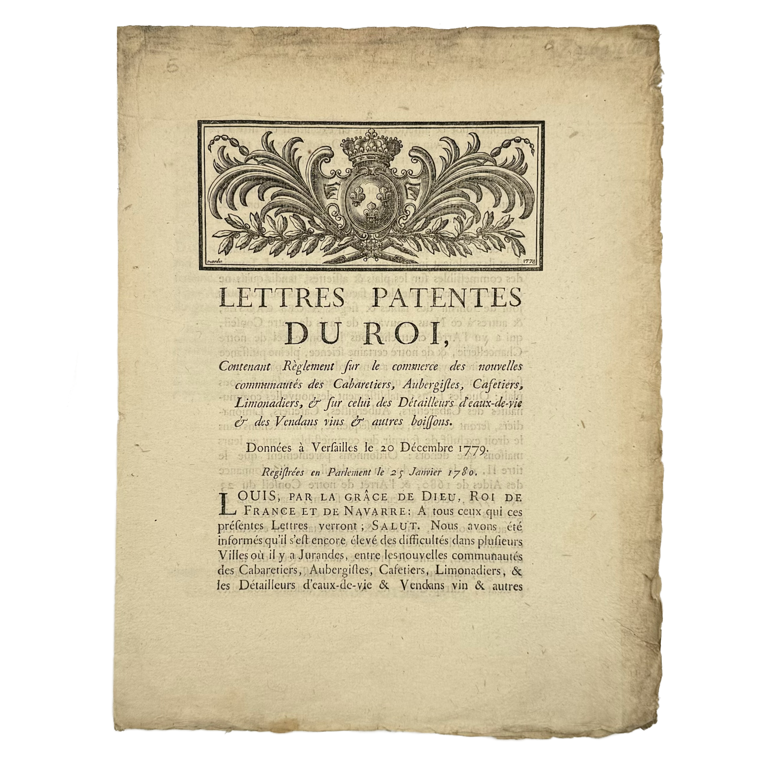 Lettres Patentes Du Roi by Redi, Francesco, a rare example from the work of the 1780 - gastronomy book.