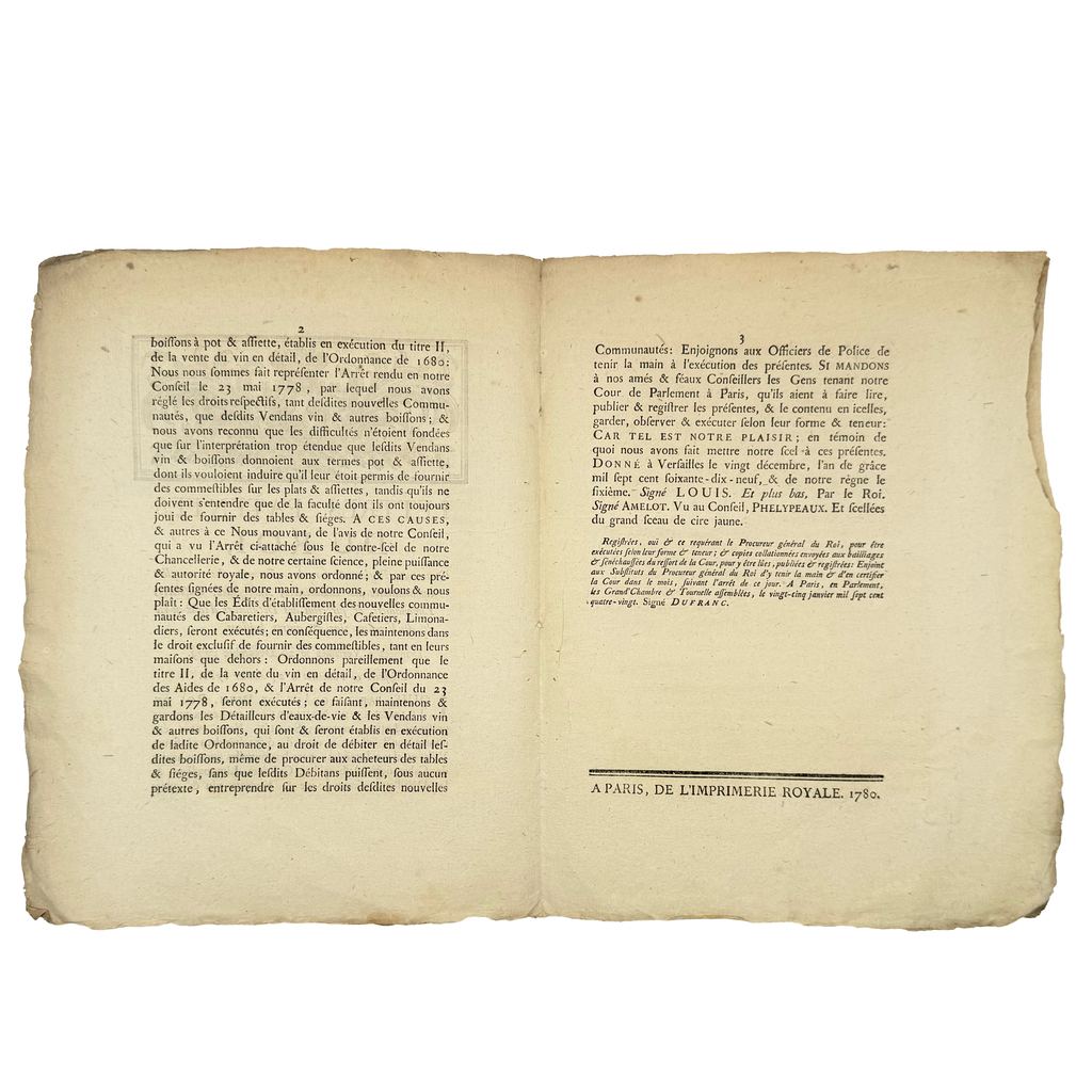 Lettres Patentes Du Roi by Redi, Francesco, a rare photograph of the 1780 - gastronomy book.
