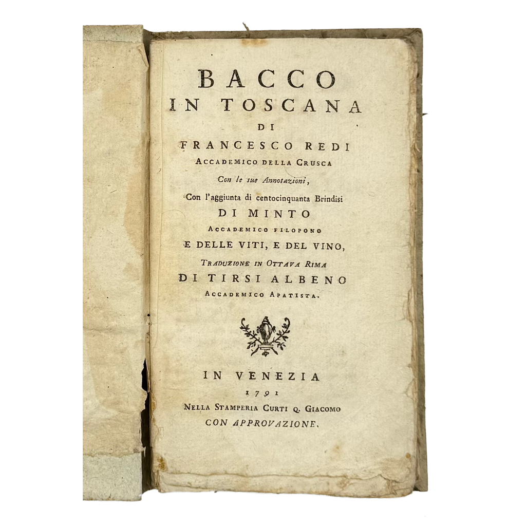 Bacco In Toscana by Redi, Francesco, a rare image from the book of the 1791 - wine book.