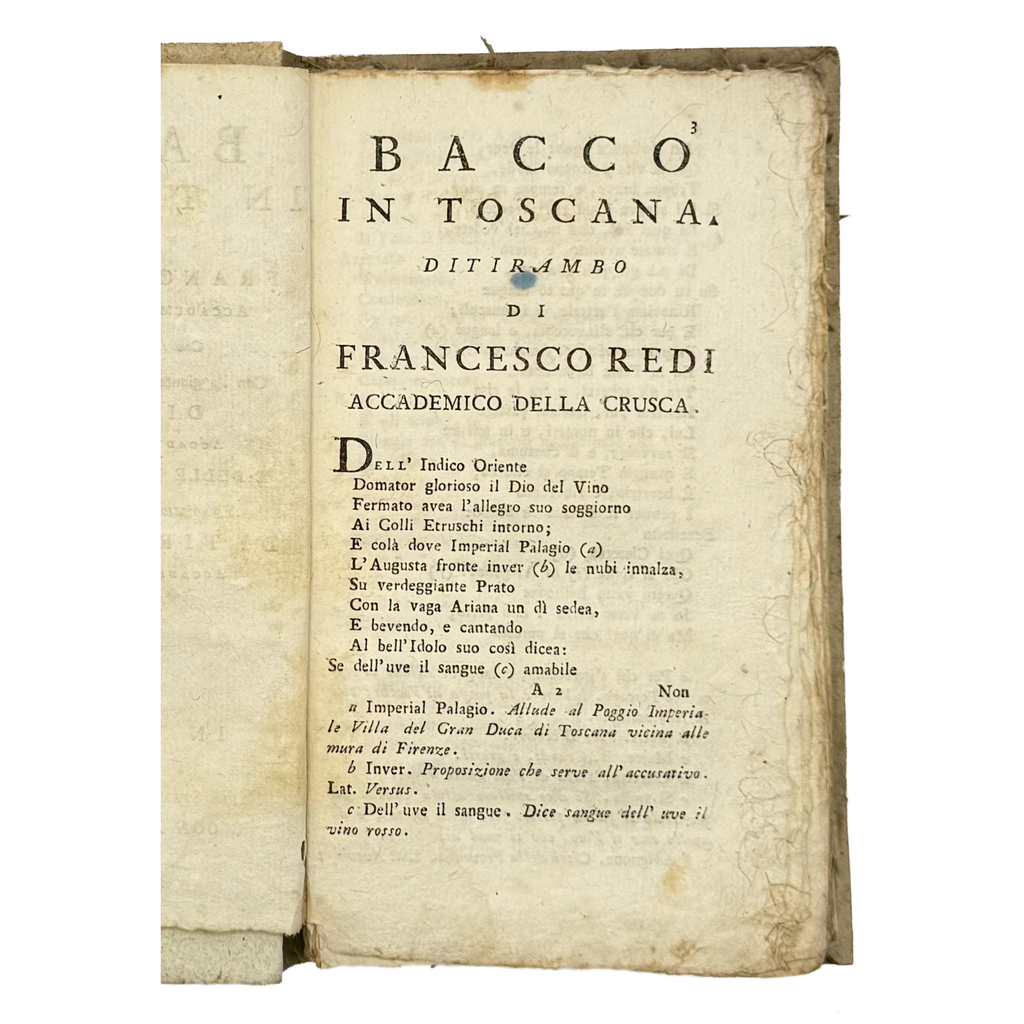 Bacco In Toscana by Redi, Francesco, a rare image from the book of the 1791 - wine book.