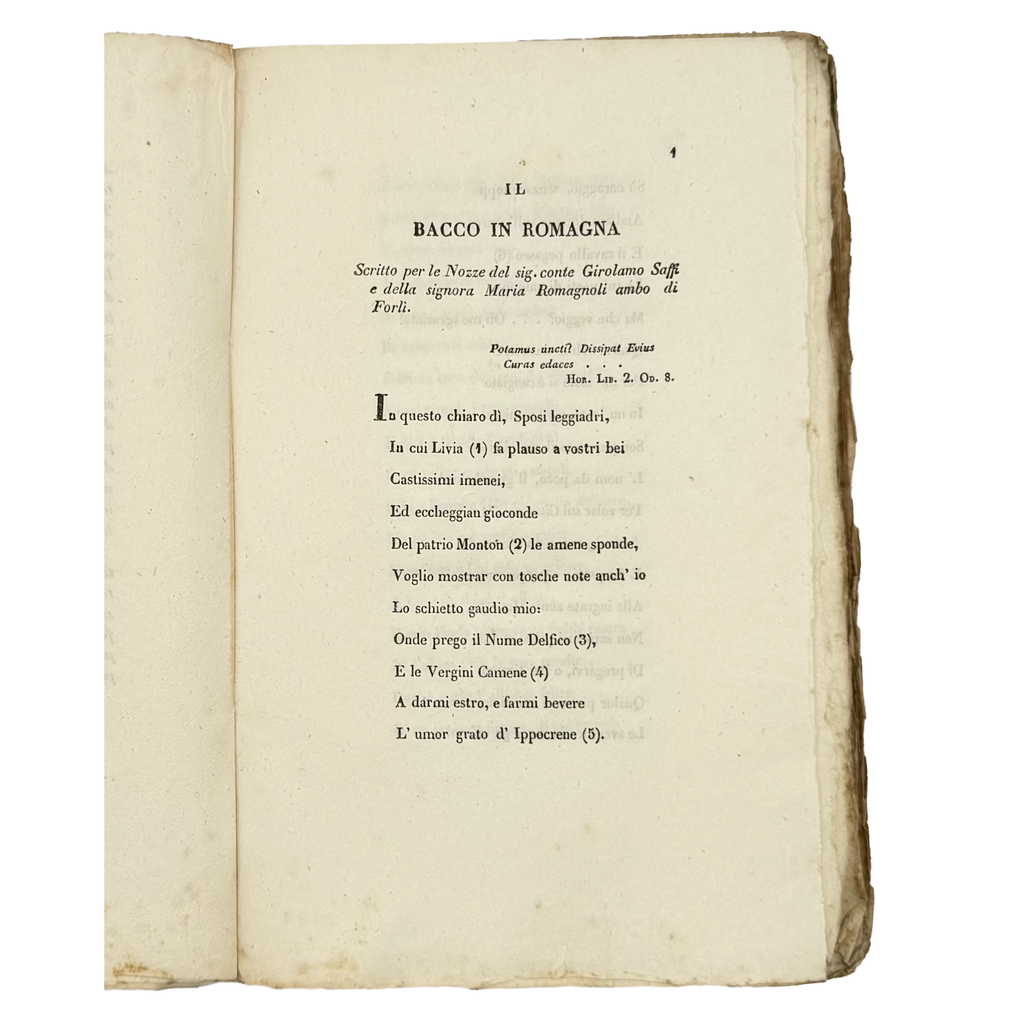 Il Bacco In Romagna by Piolanti, Giuseppe, a rare feature view of the 1839 - wine book.