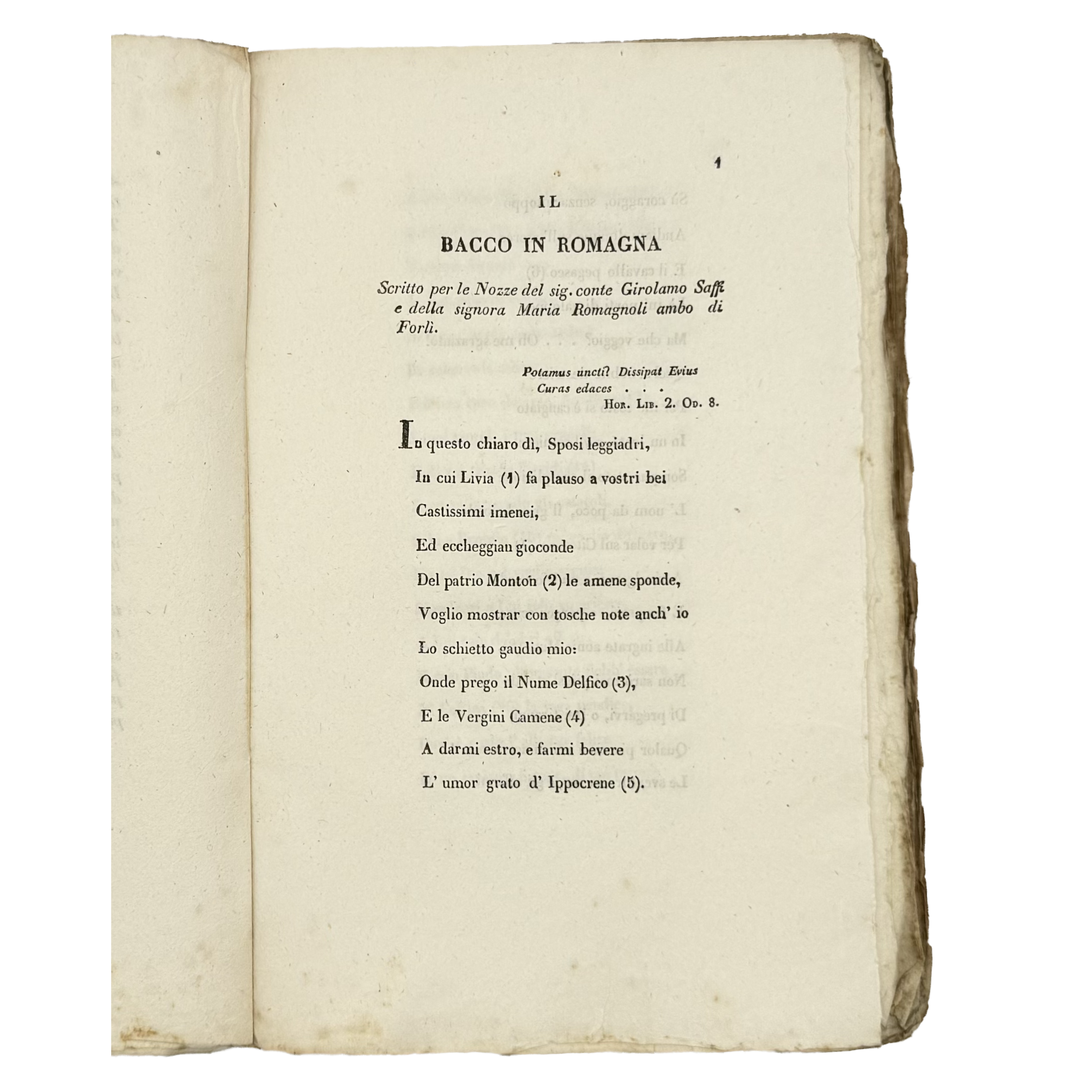 Il Bacco In Romagna by Piolanti, Giuseppe, a rare feature view of the 1839 - wine book.