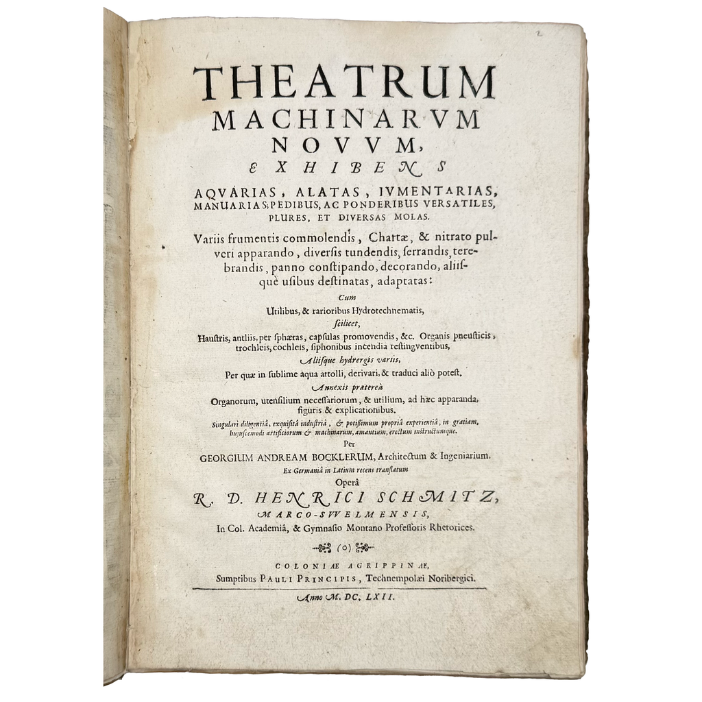 Theatrum Machinarum Novum by Böckler, Georg Andreas, a rare feature view of the 1662 - illustrated book.