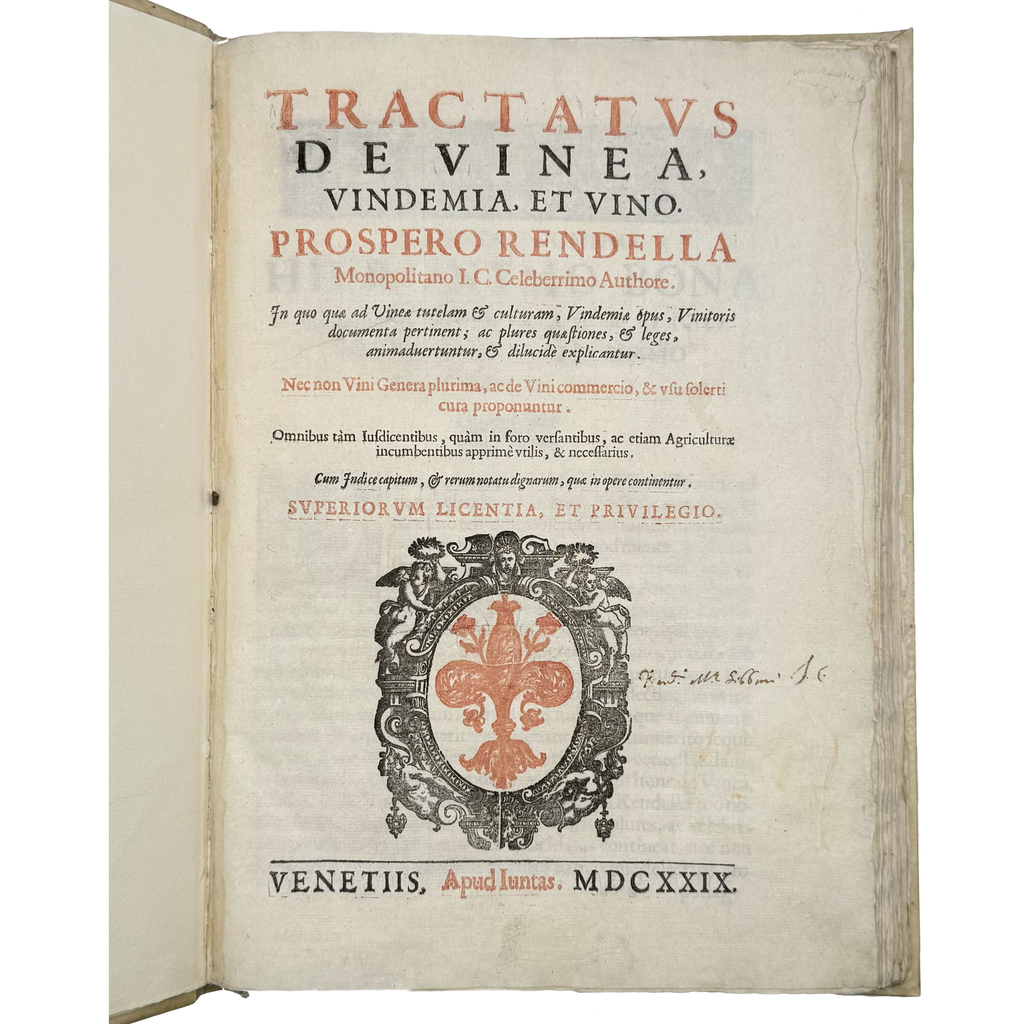 Tractatus De Vinea, Vindemia Et Vino by Rendella, Prospero, a rare sample view of the 1629 - wine book.