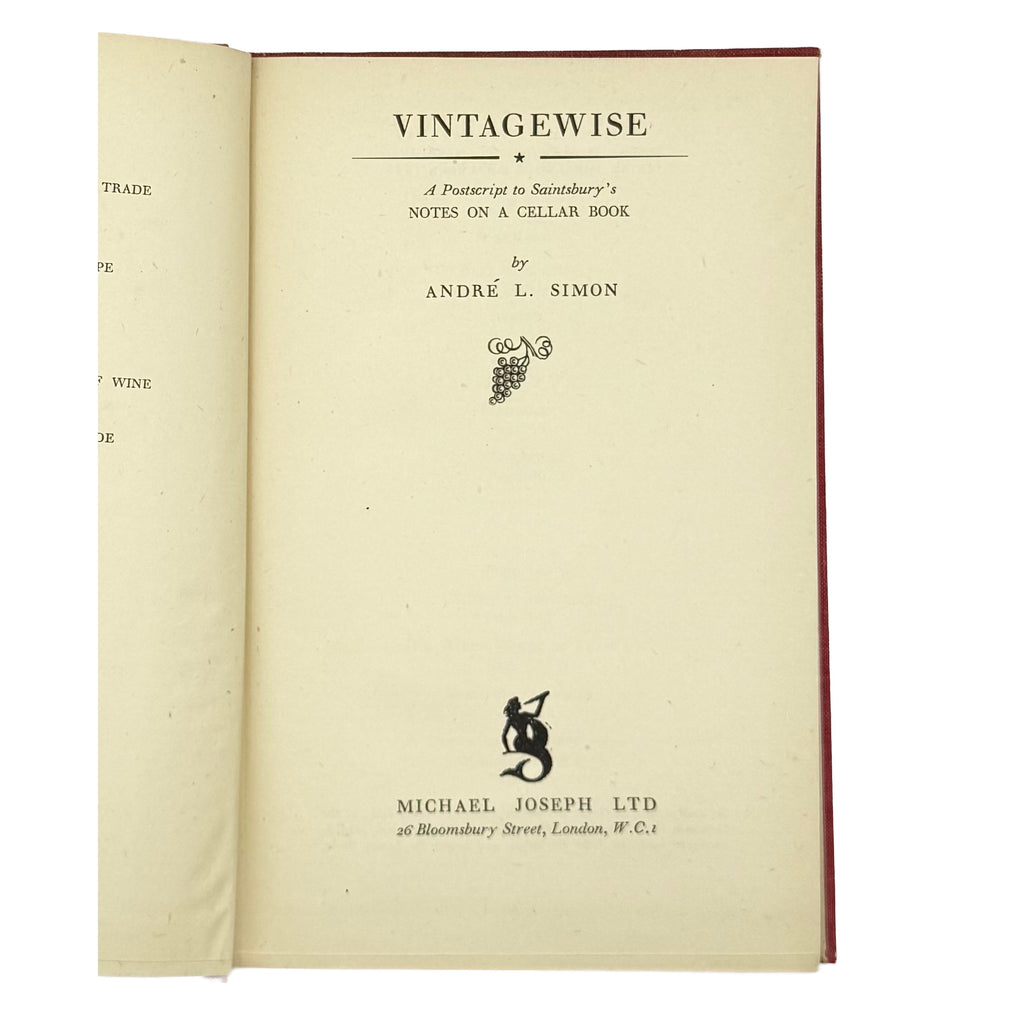 Vintagewise by Simon, Andre L., a rare image of the 1946 - wine book.
