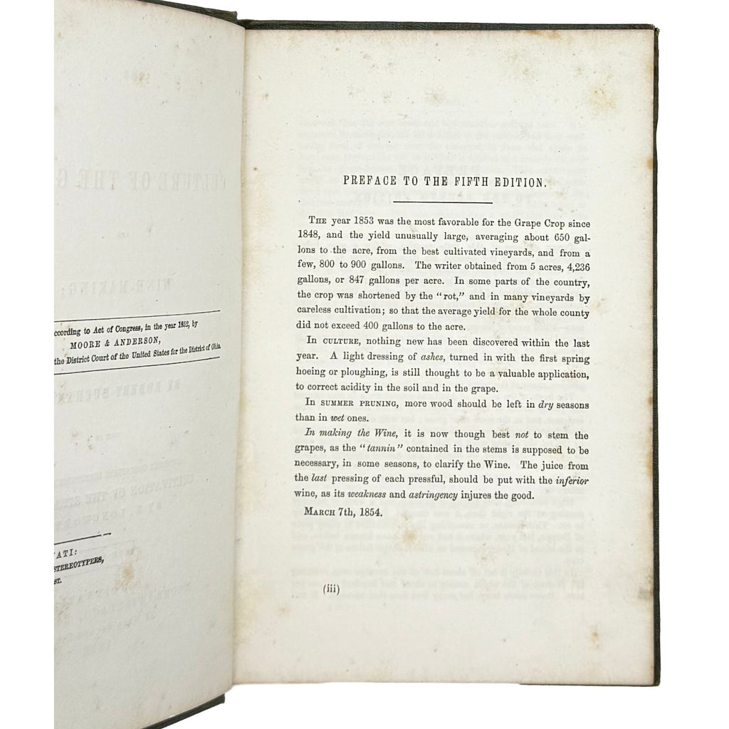 The Culture Of The Grape And Wine Making by Buchanan, Robert, a rare captivating detail of the 1855 - wine book.
