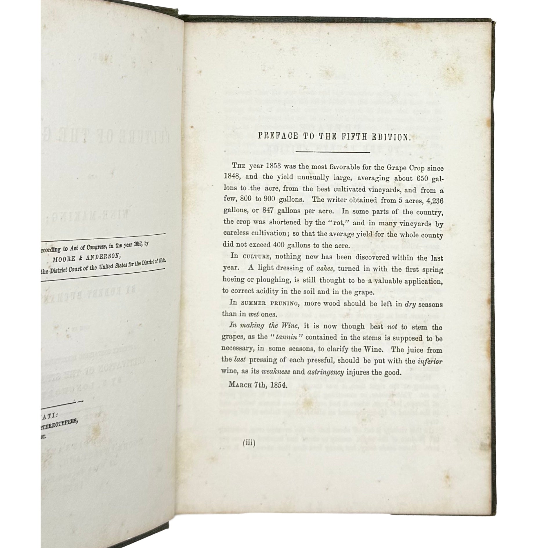 The Culture Of The Grape And Wine Making by Buchanan, Robert, a rare captivating detail of the 1855 - wine book.
