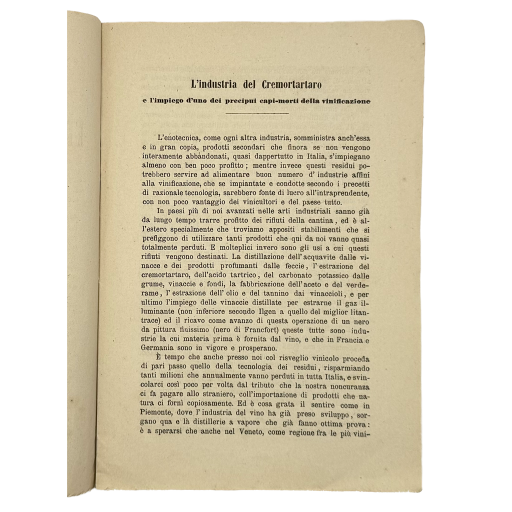 L'Industria Del Cremortartaro by Callegari, Riccardo, a rare interior highlight of the 1876 - wine book.