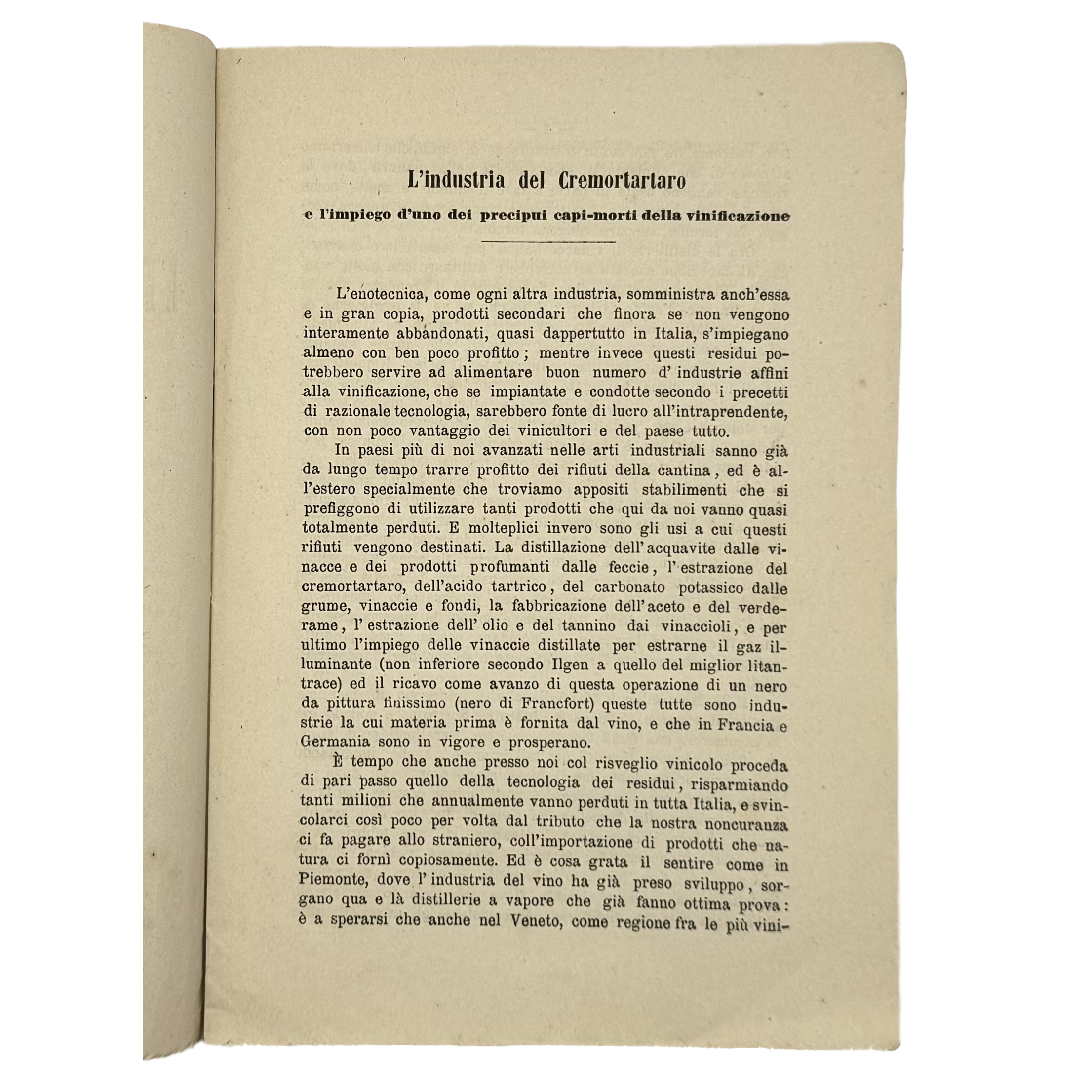 L'Industria Del Cremortartaro by Callegari, Riccardo, a rare interior highlight of the 1876 - wine book.